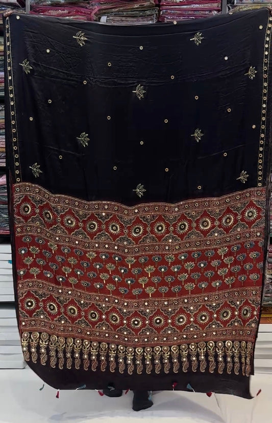 Natrang Handwork Ajrakh Mirror Saree (Pre Order - Dispatch Starts 25th June 2026)
