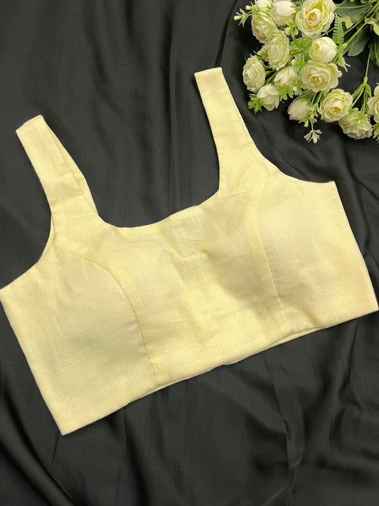 Foam Yellow Mulmul Cotton Basic Strap Sleeveless Blouse