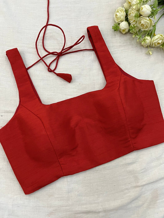 Red Raw Silk Basic Strap Blouse