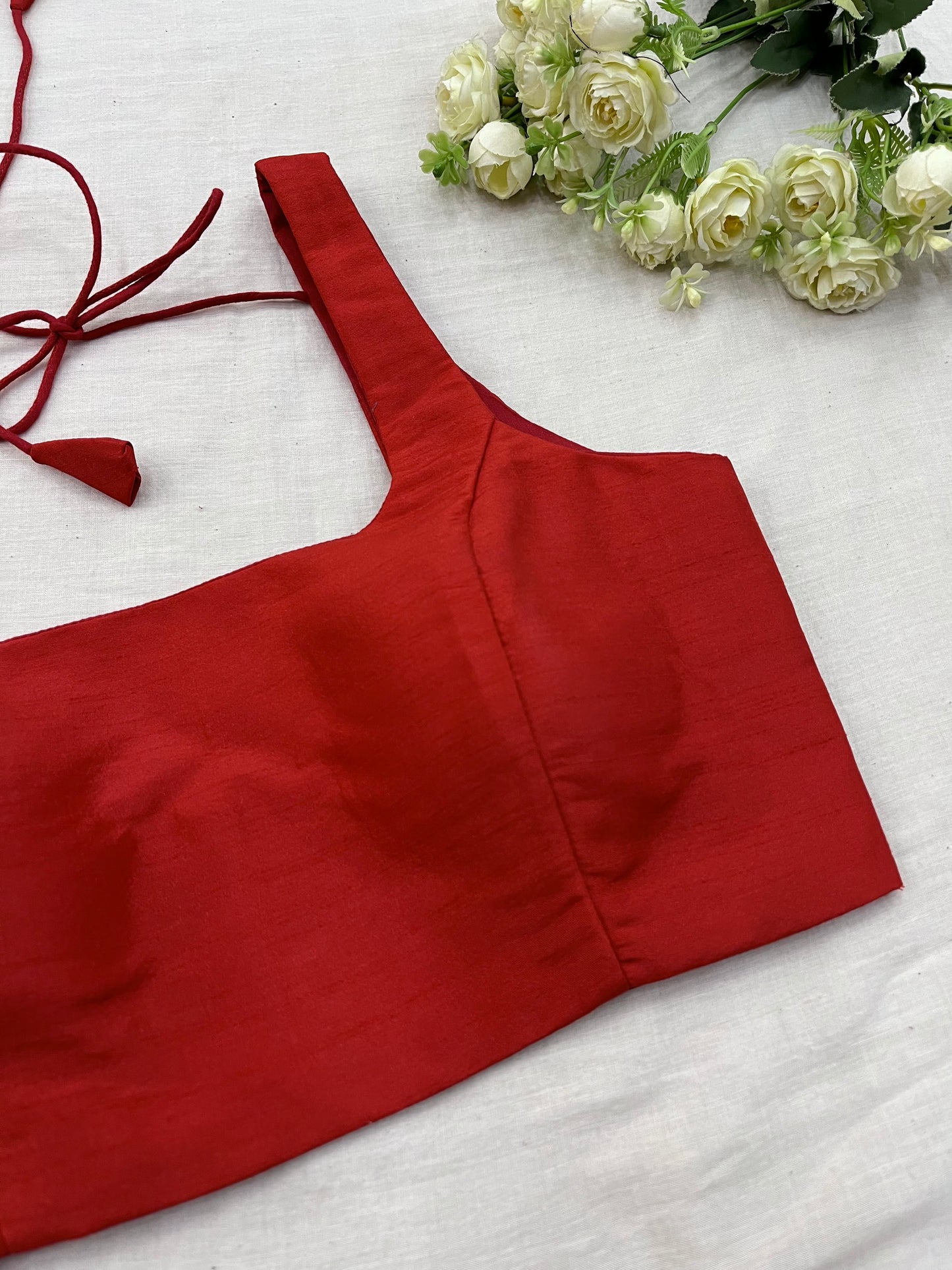 Red Raw Silk Basic Strap Blouse