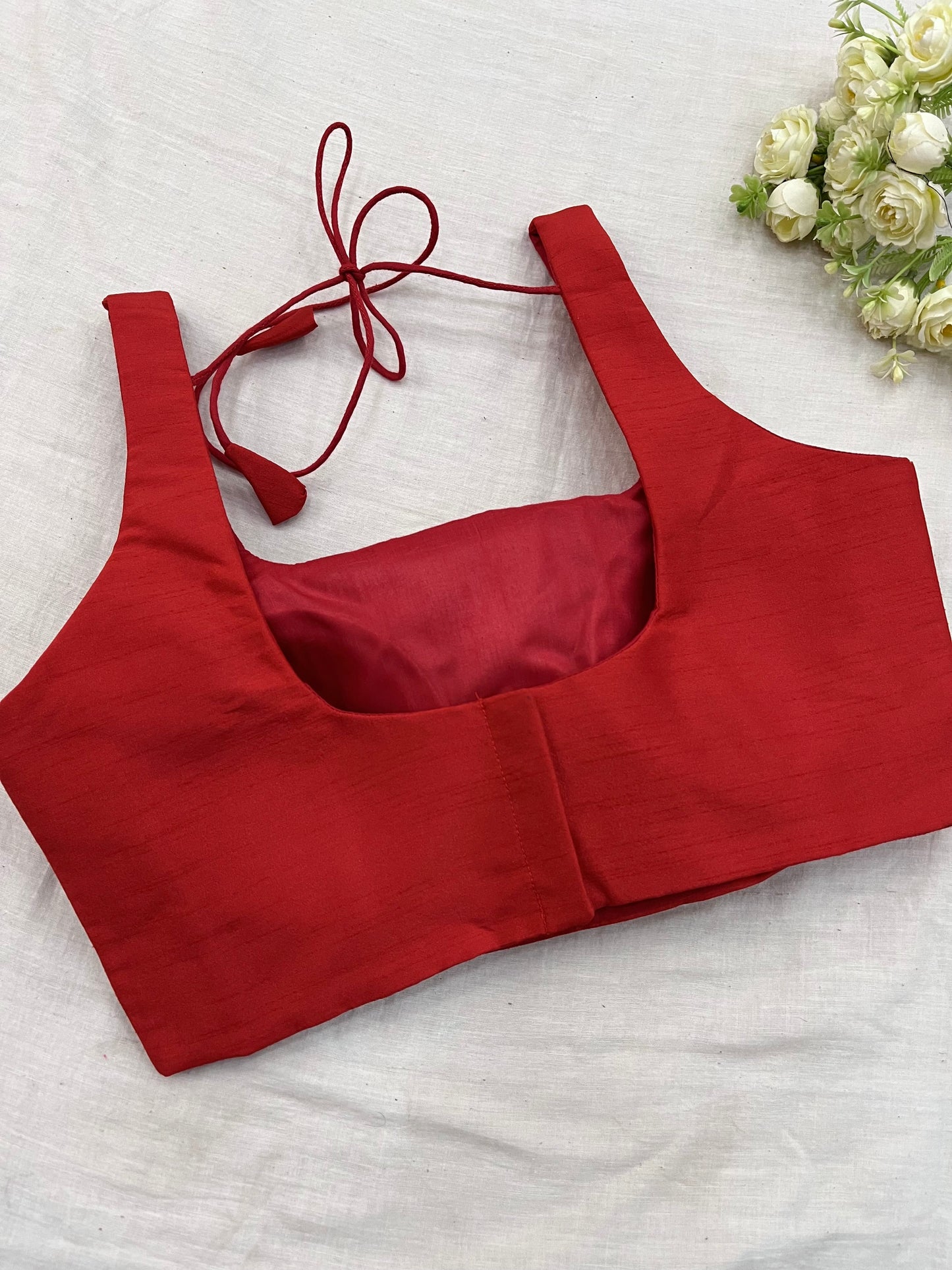 Red Raw Silk Basic Strap Blouse