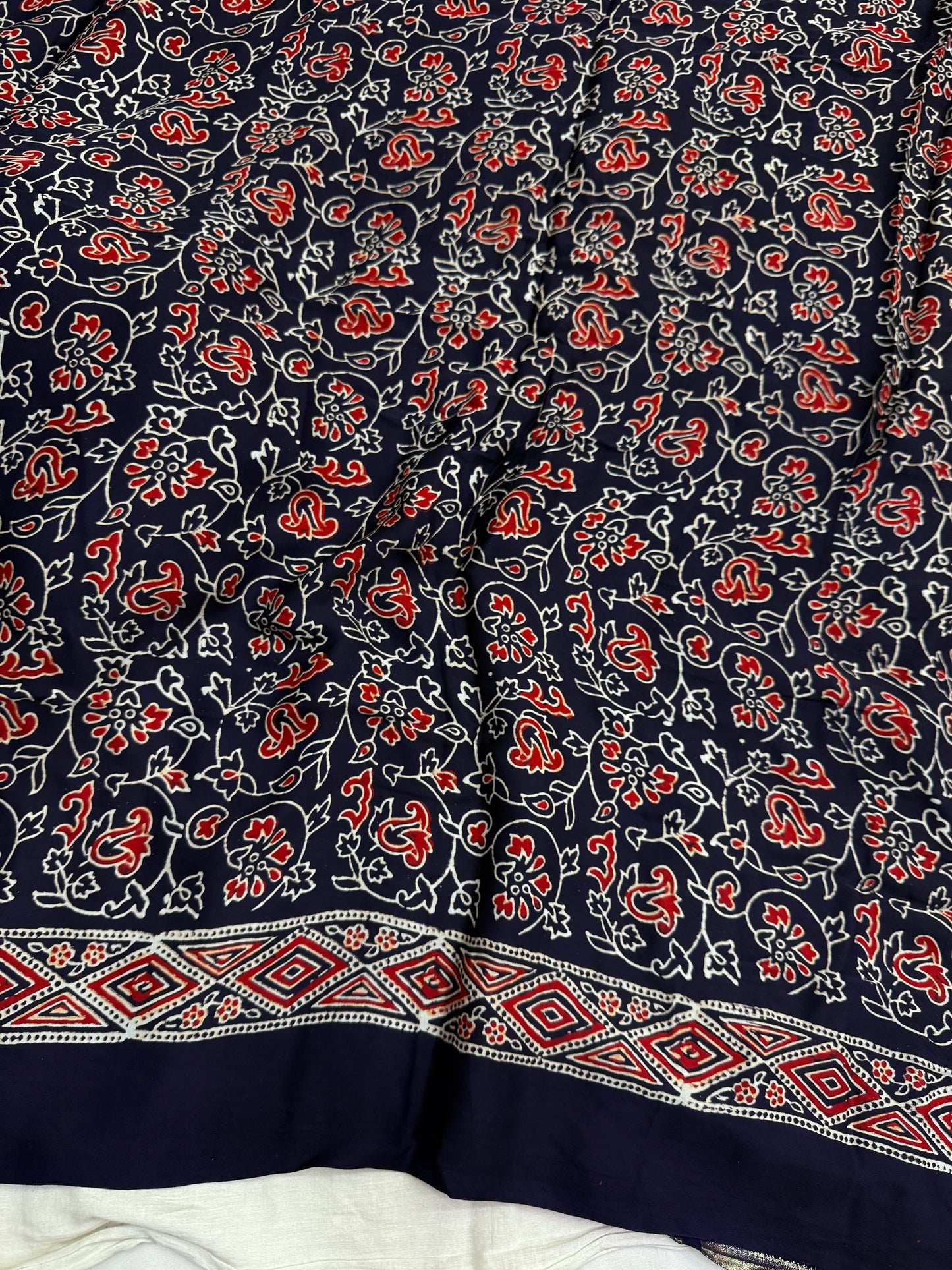 Navy Blue Ajrakh Gharchola Border Modal Silk Saree