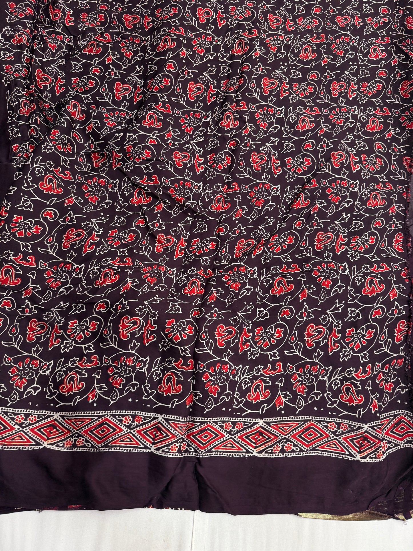 Garnett Wine Ajrakh Gharchola Border Modal Silk Saree