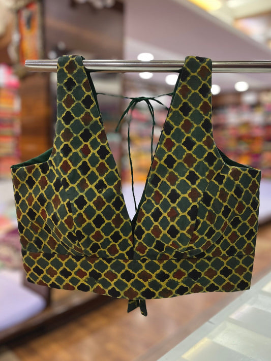 Green Ajrakh Cobra Print Sleeveless Blouse