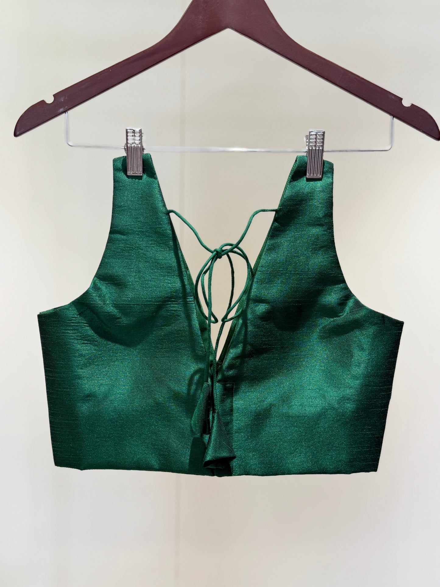 Green Cross Belt Raw Silk Sleeveless Blouse