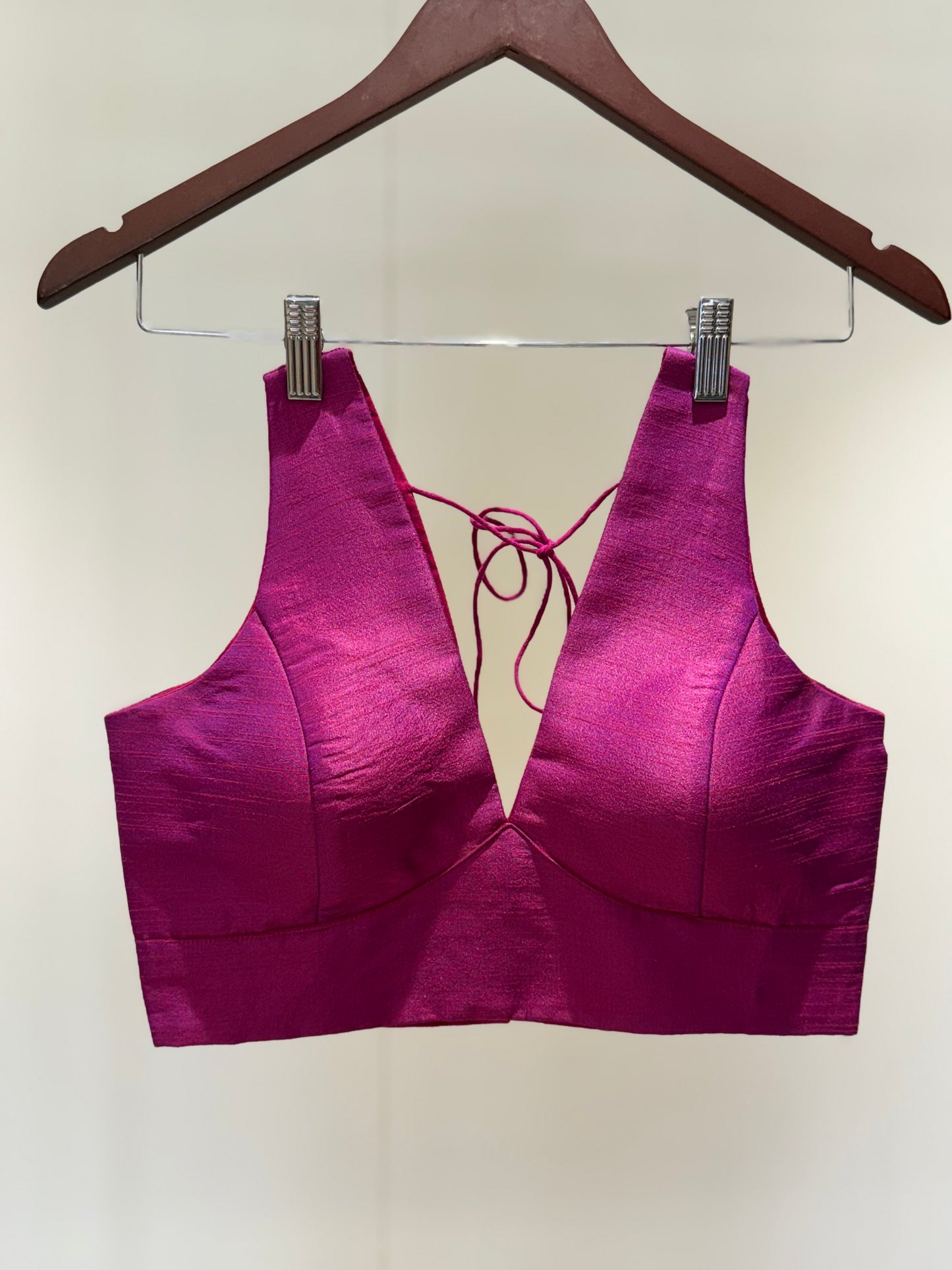 Purple Pink Cross Belt Raw Silk Sleeveless Blouse
