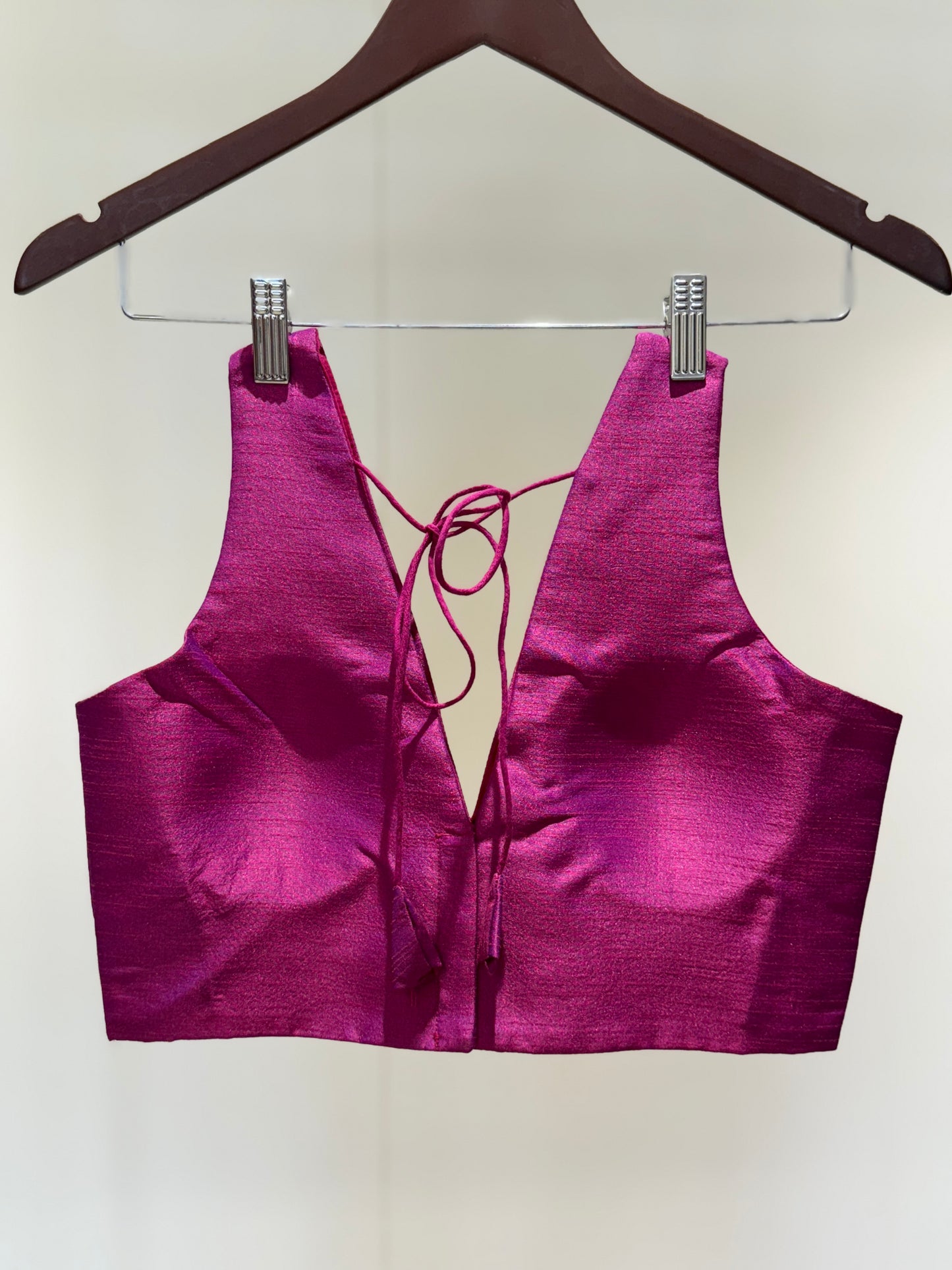Purple Pink Cross Belt Raw Silk Sleeveless Blouse