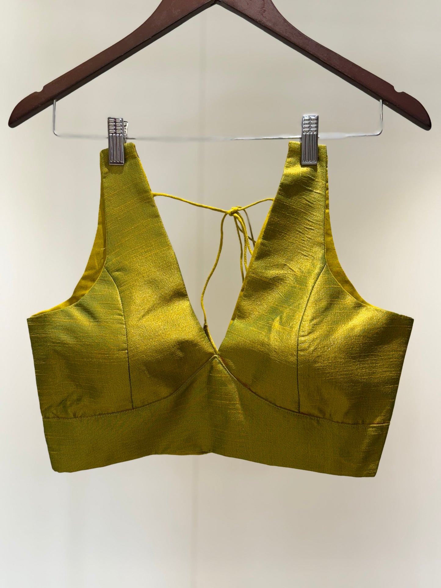 Olive Cross Belt Raw Silk Sleeveless Blouse
