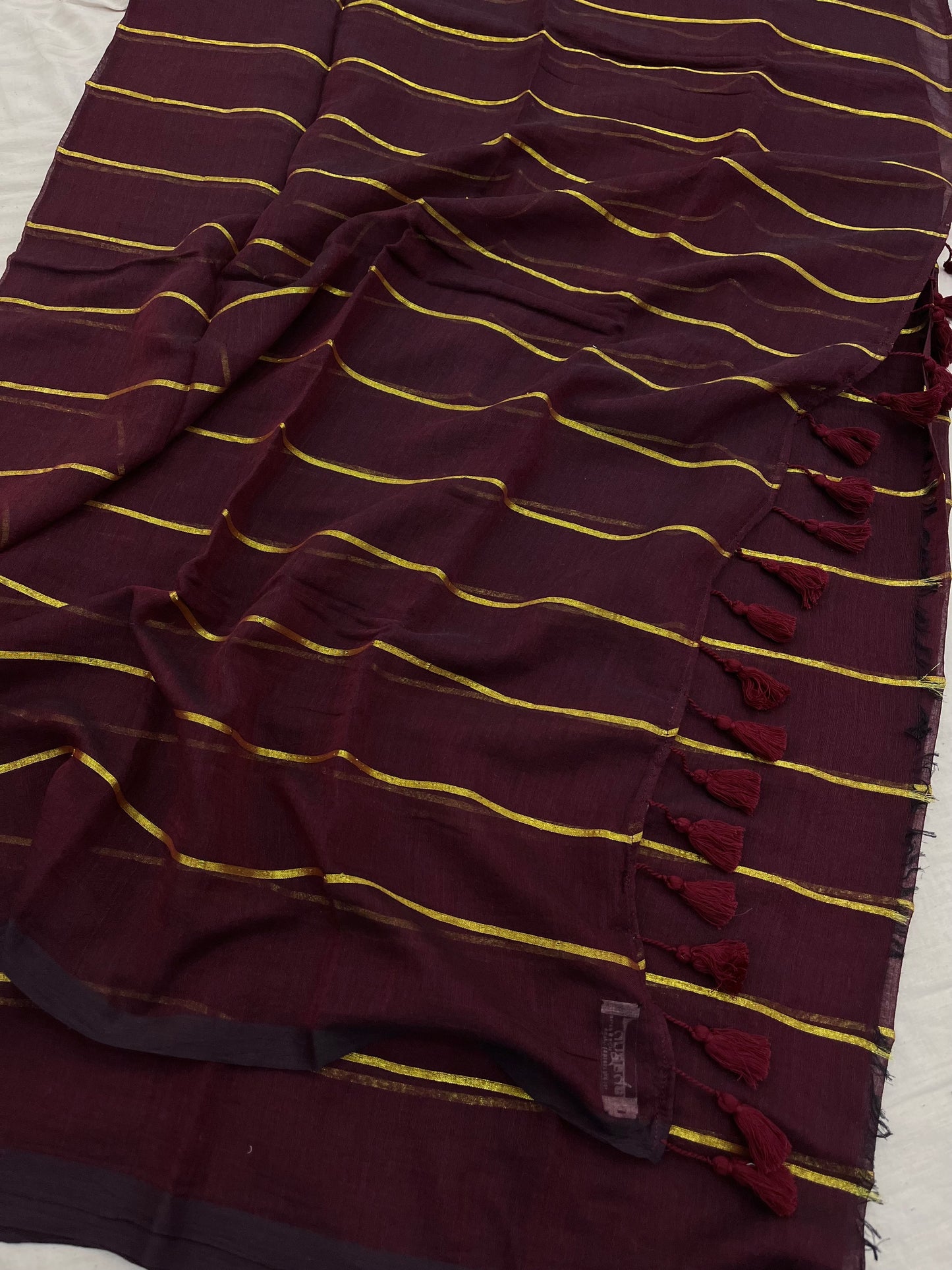 Maroon Zari Stripes Mulmul Saree