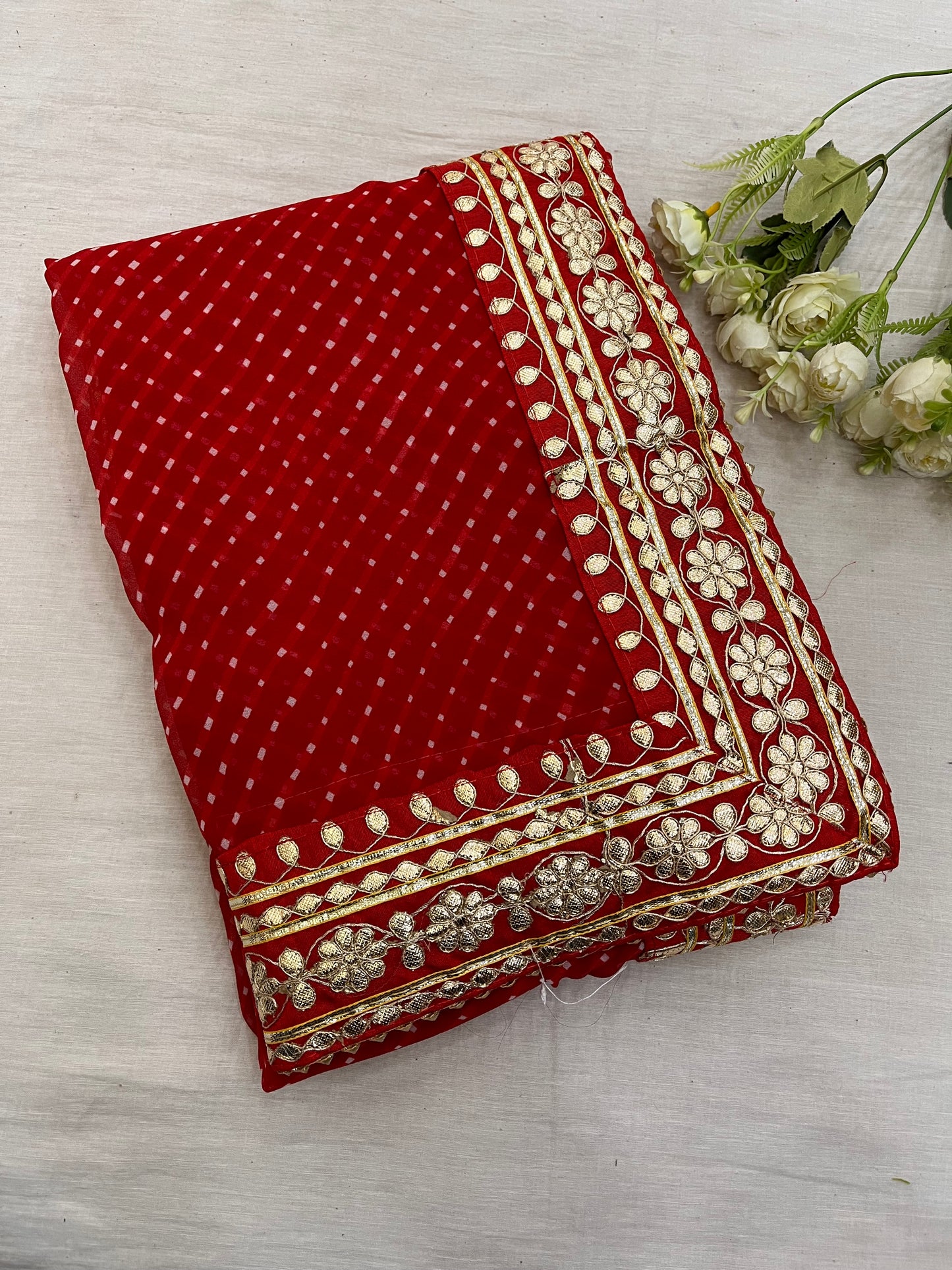 Red Mothda Gota Patti Border Saree