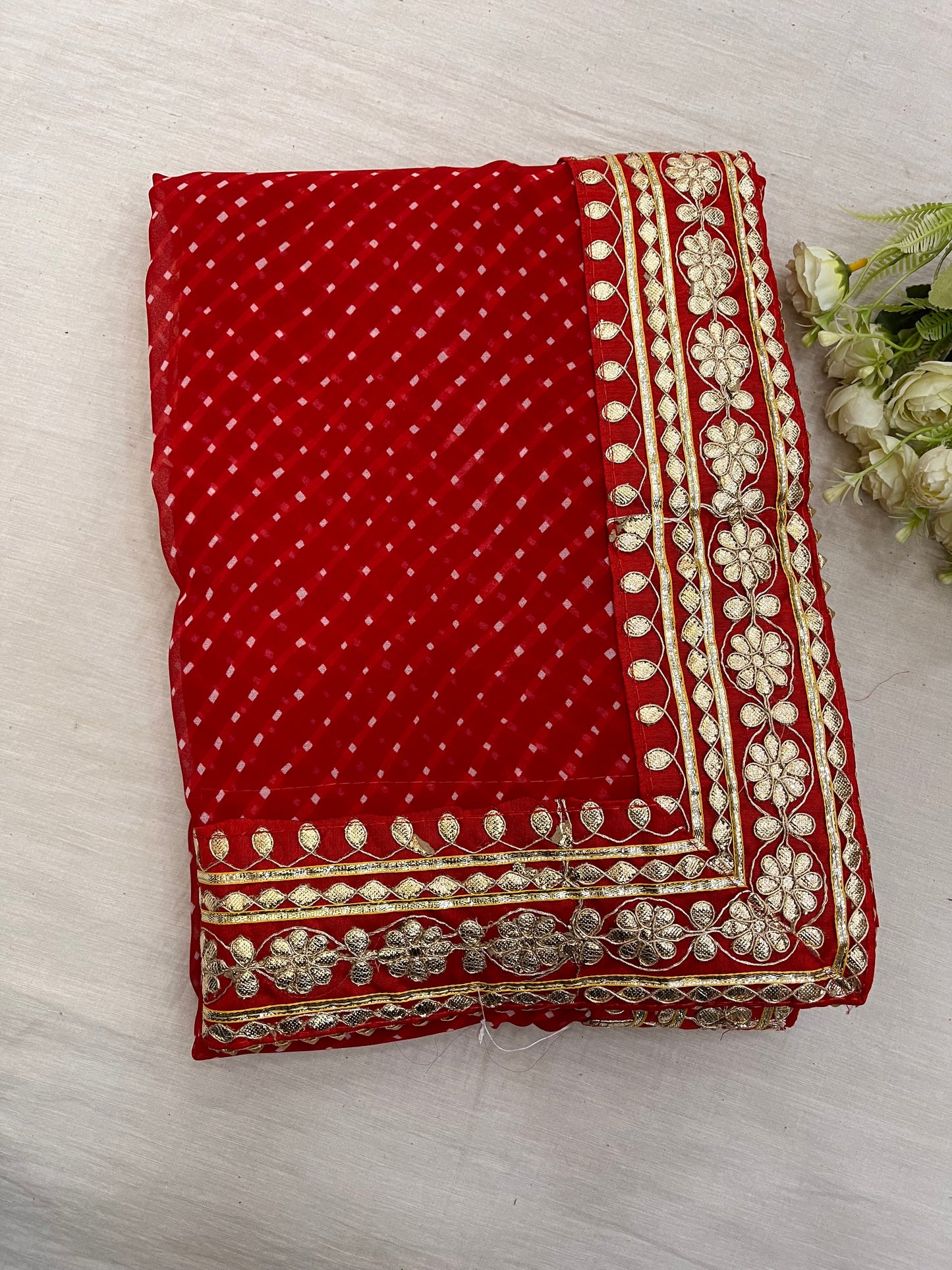 Red Mothda Gota Patti Border Saree