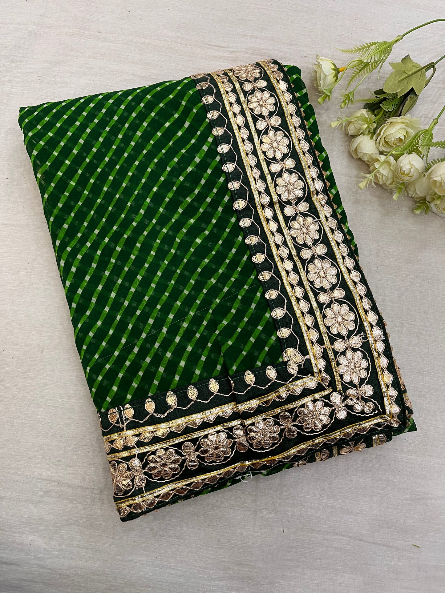 Green Mothda Gota Patti Border Saree