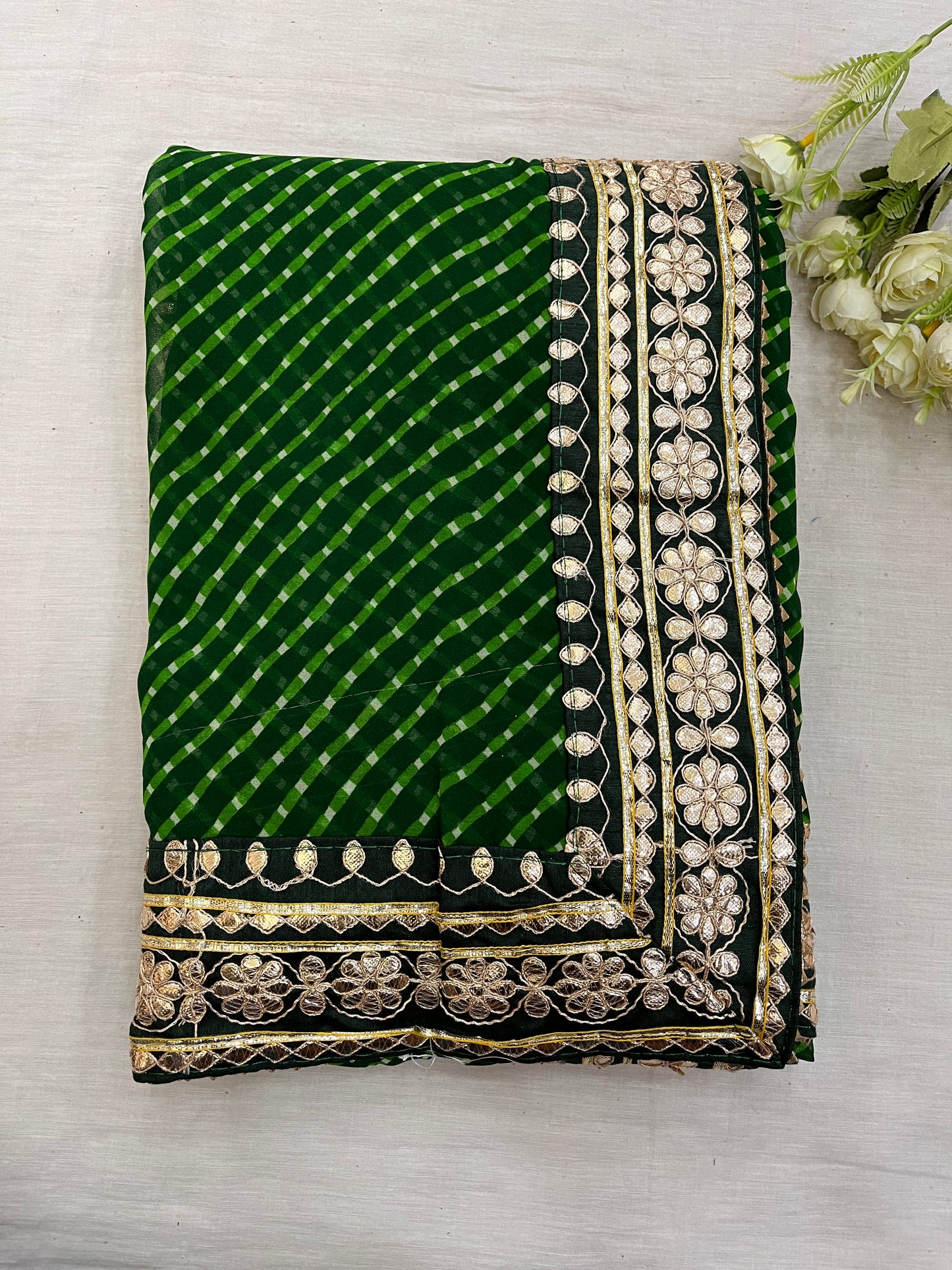 Green Mothda Gota Patti Border Saree