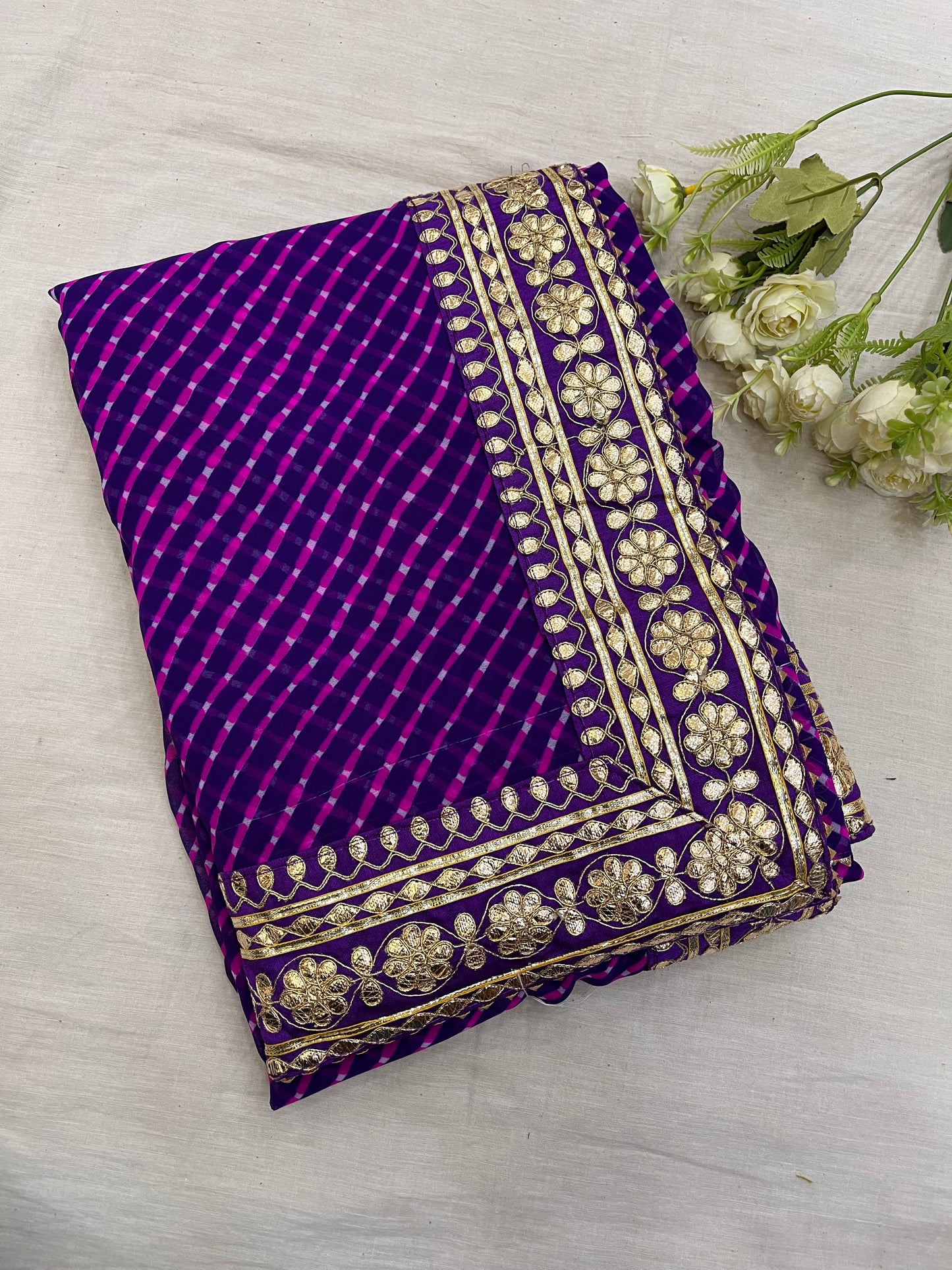 Violet Mothda Gota Patti Border Saree