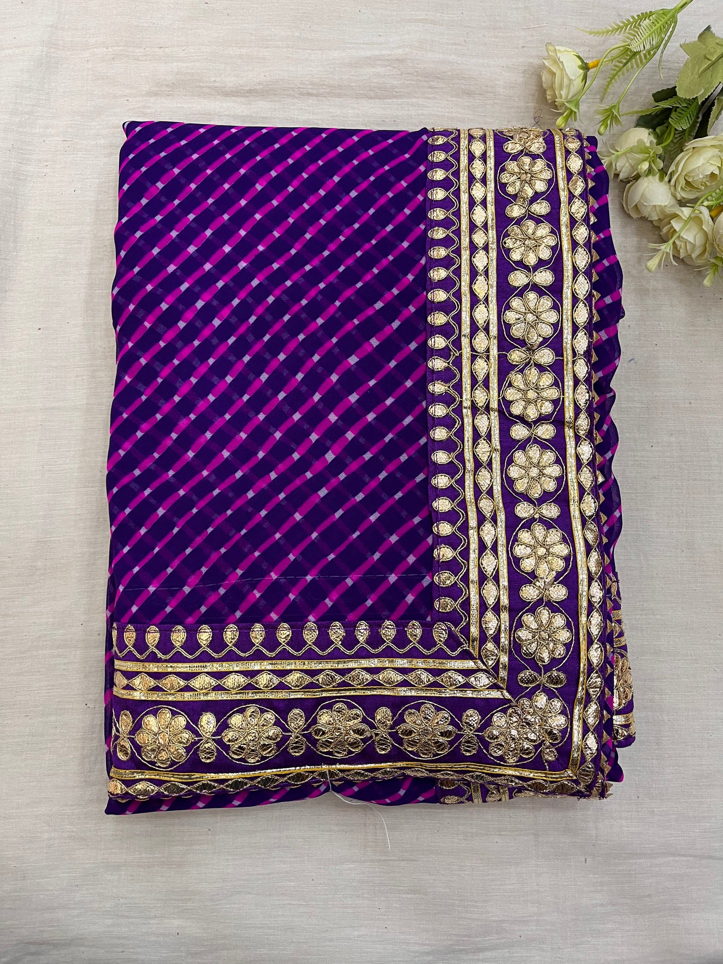 Violet Mothda Gota Patti Border Saree