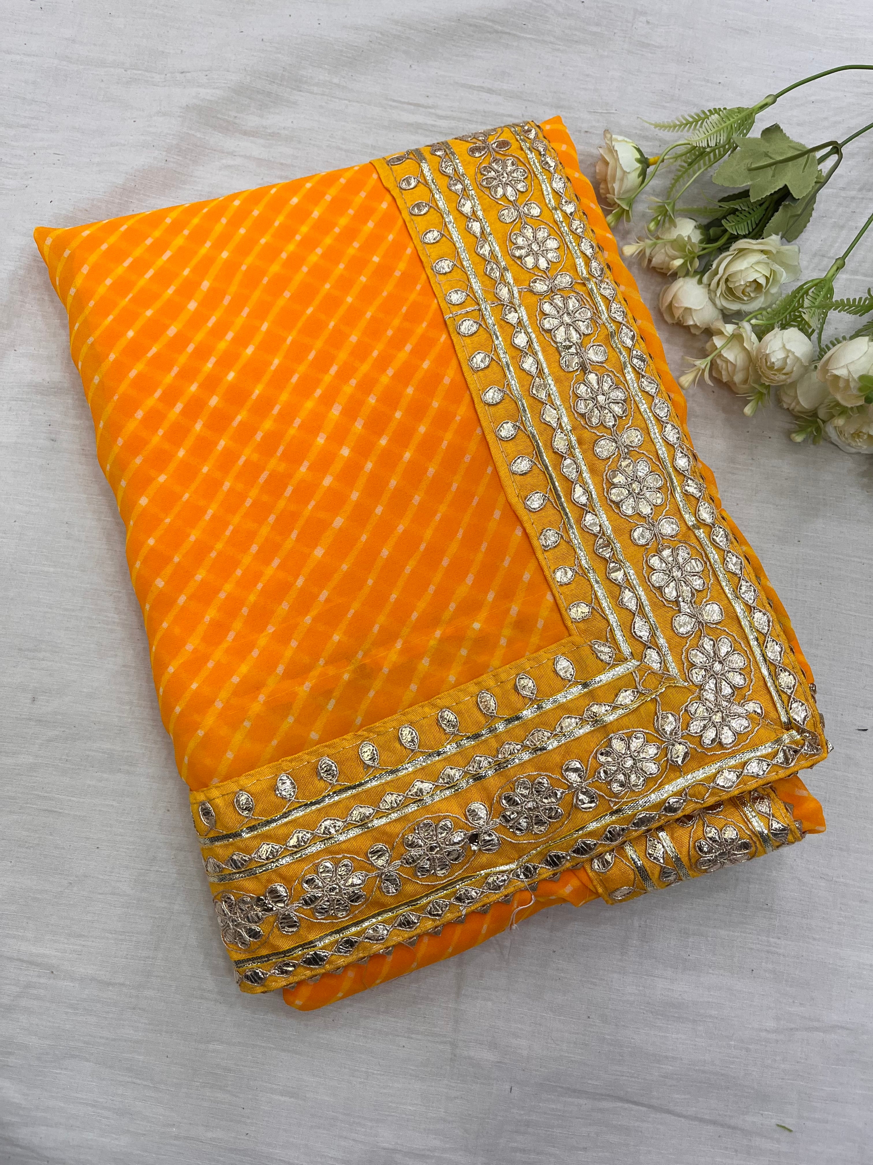 Online Fashion Boutiques Gota Patti Embroidered Linen Yellow Saree |SARV113150