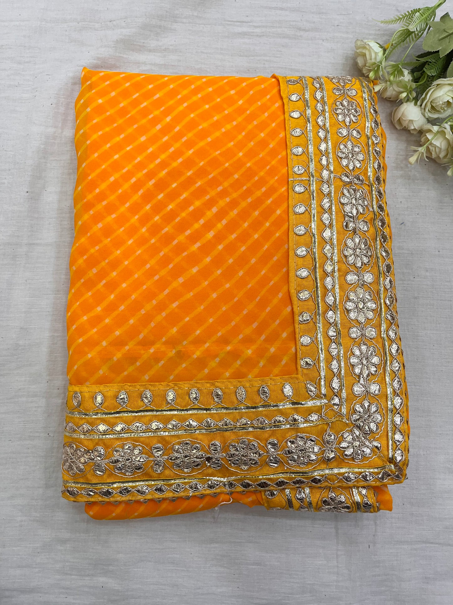 Yellow Mothda Gota Patti Border Saree