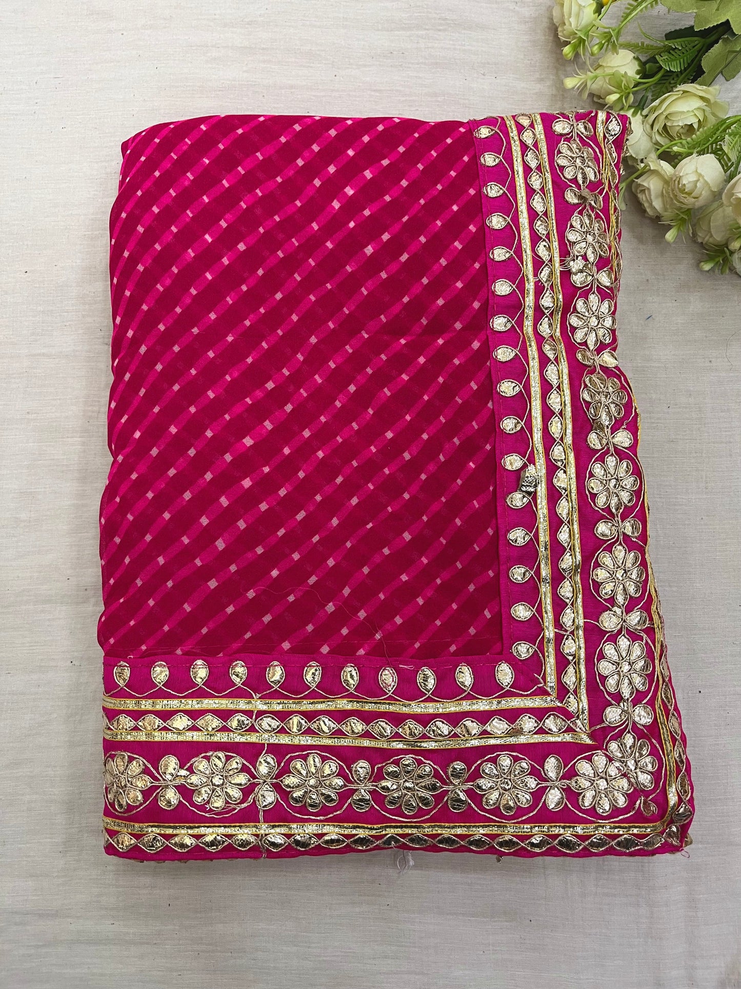 Pink Mothda Gota Patti Border Saree