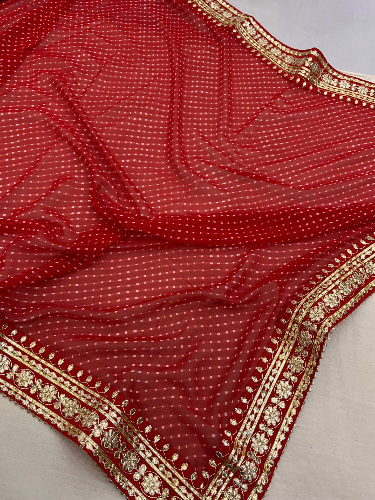 Red Mothda Gota Patti Border Saree