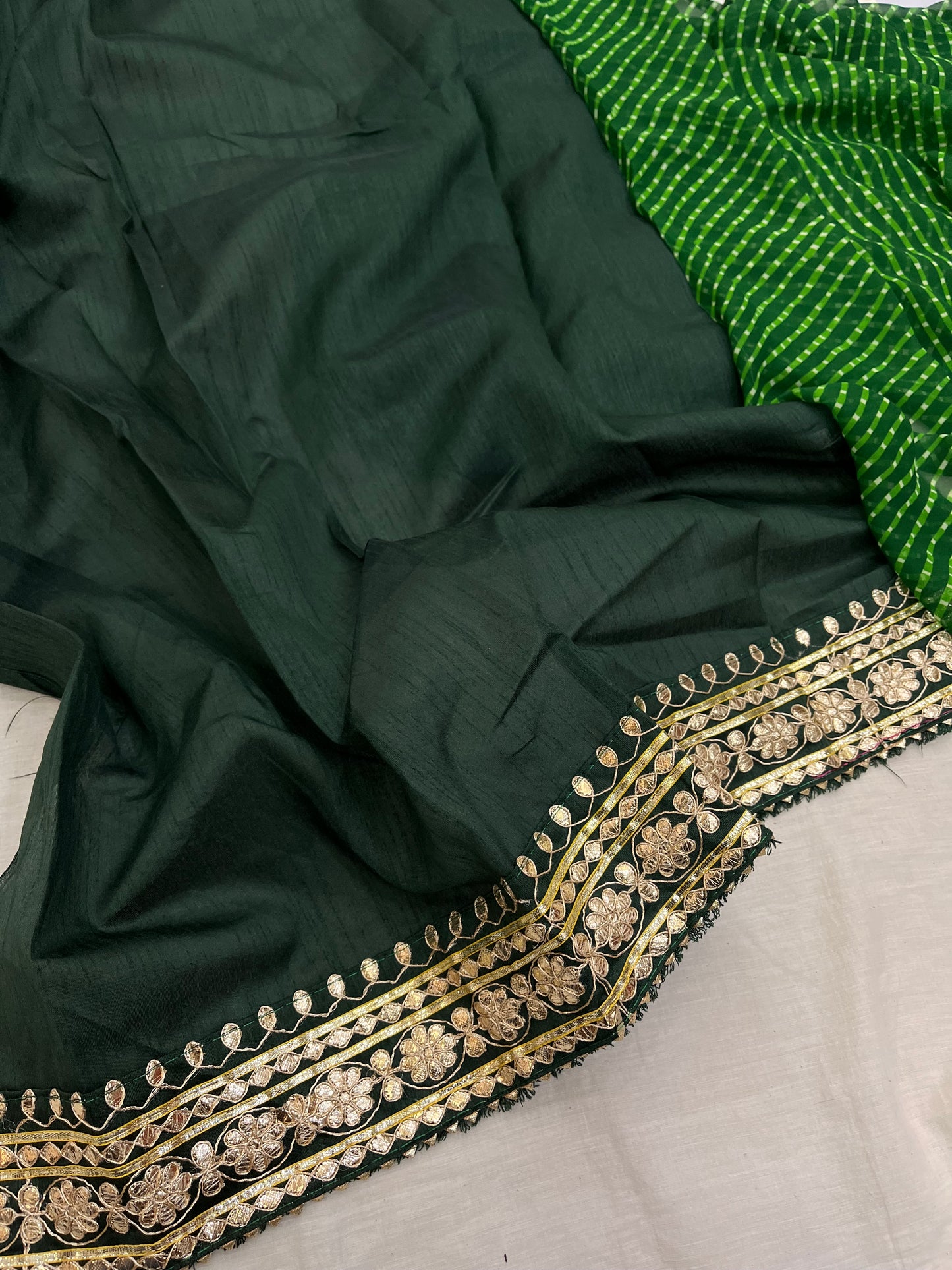 Green Mothda Gota Patti Border Saree