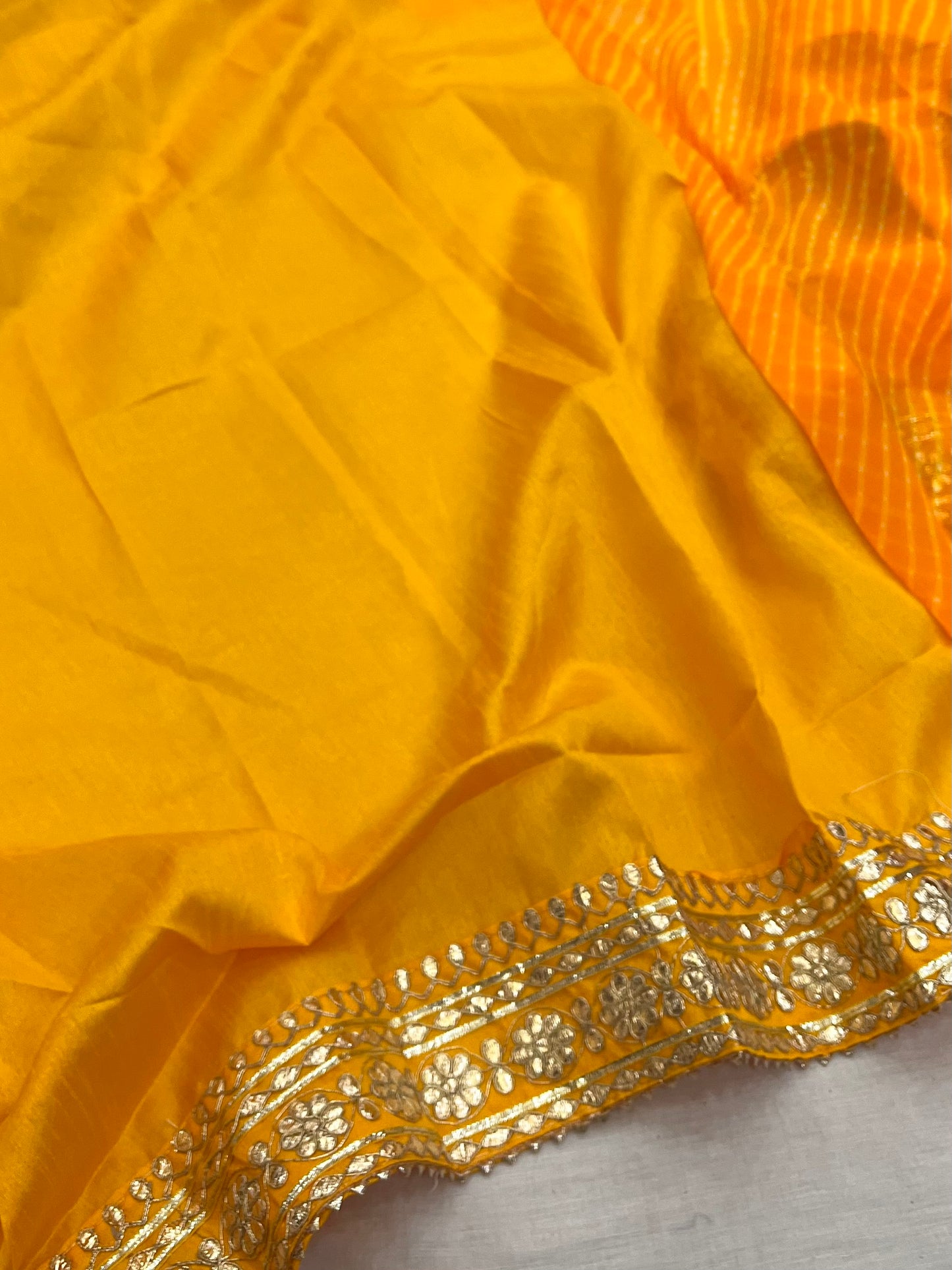 Yellow Mothda Gota Patti Border Saree