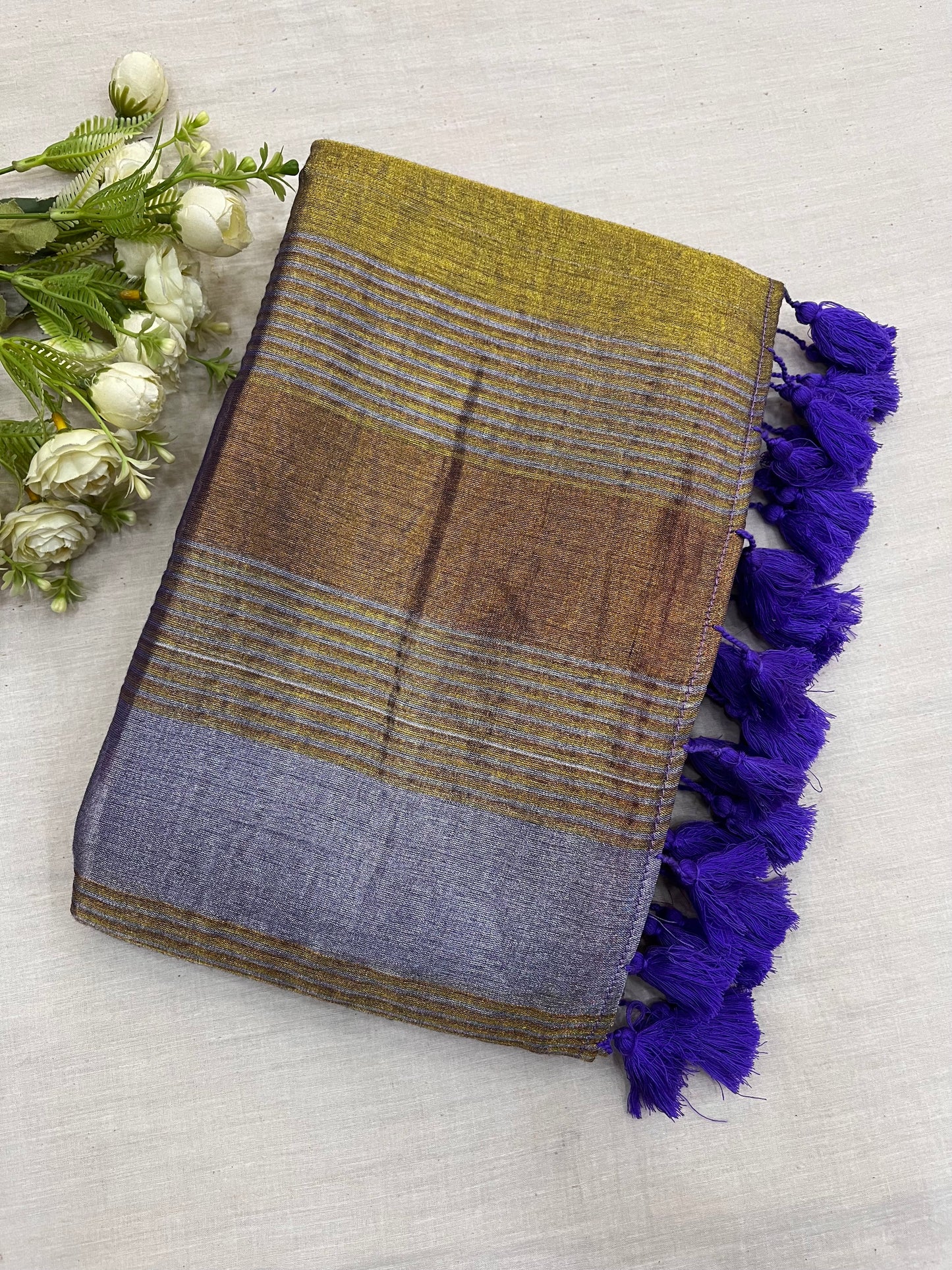 Lavender Blue Tissue Mulmul Saree