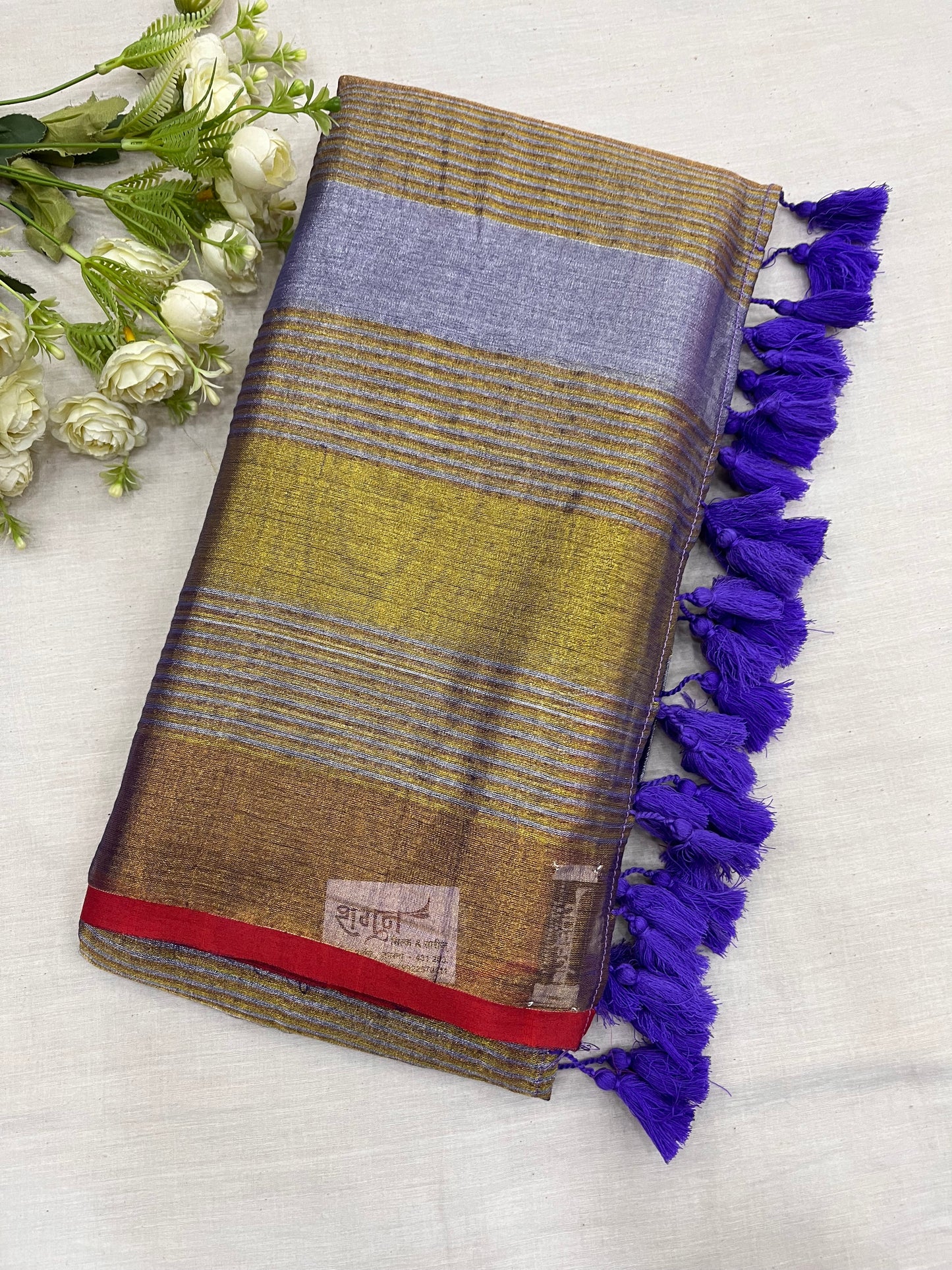 Lavender Blue Tissue Mulmul Saree