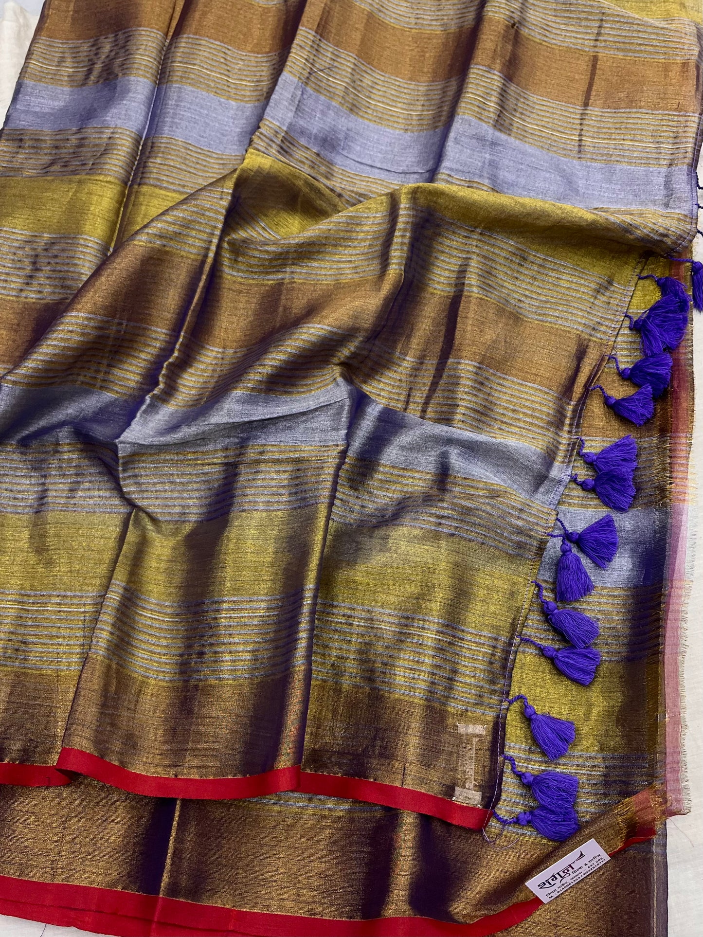 Lavender Blue Tissue Mulmul Saree