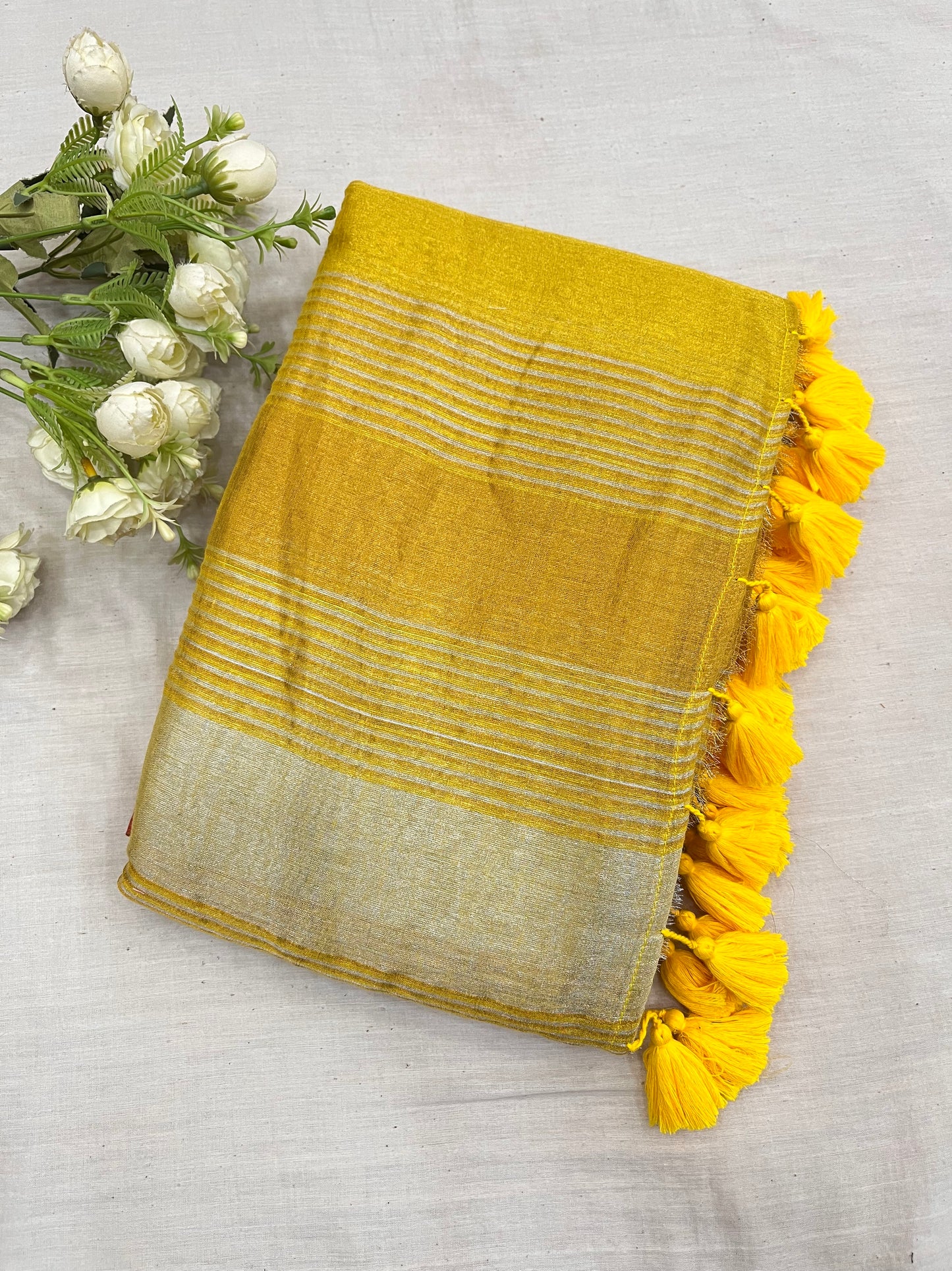 Yellow Gold Tissue Mulmul Saree