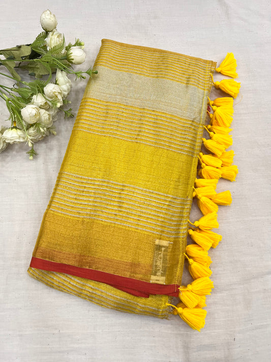 Yellow Gold Tissue Mulmul Saree