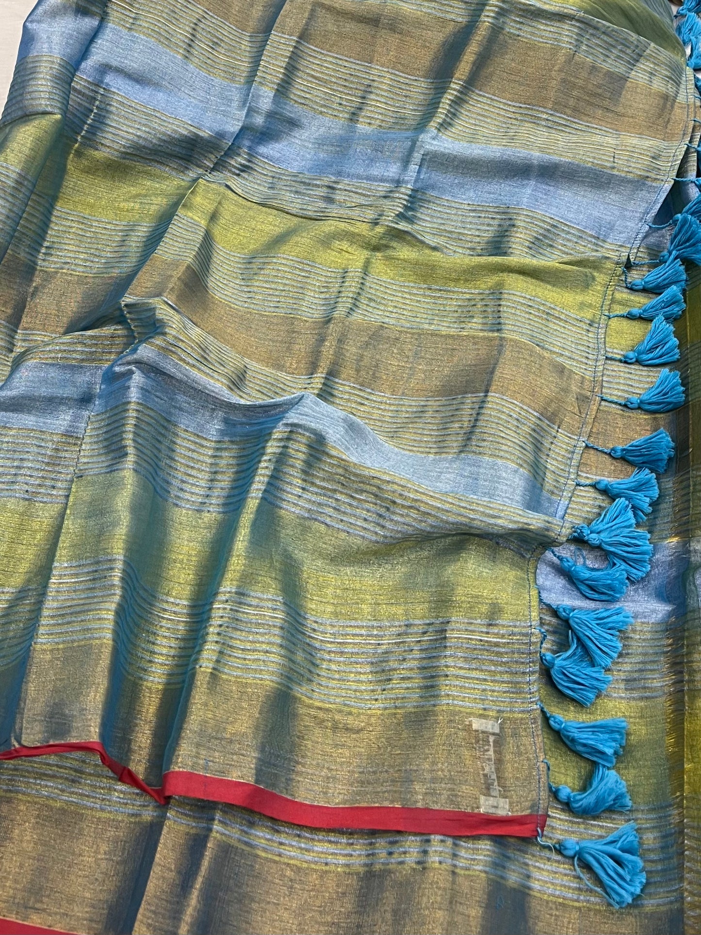 Sky Blue Gold Tissue Mulmul Saree