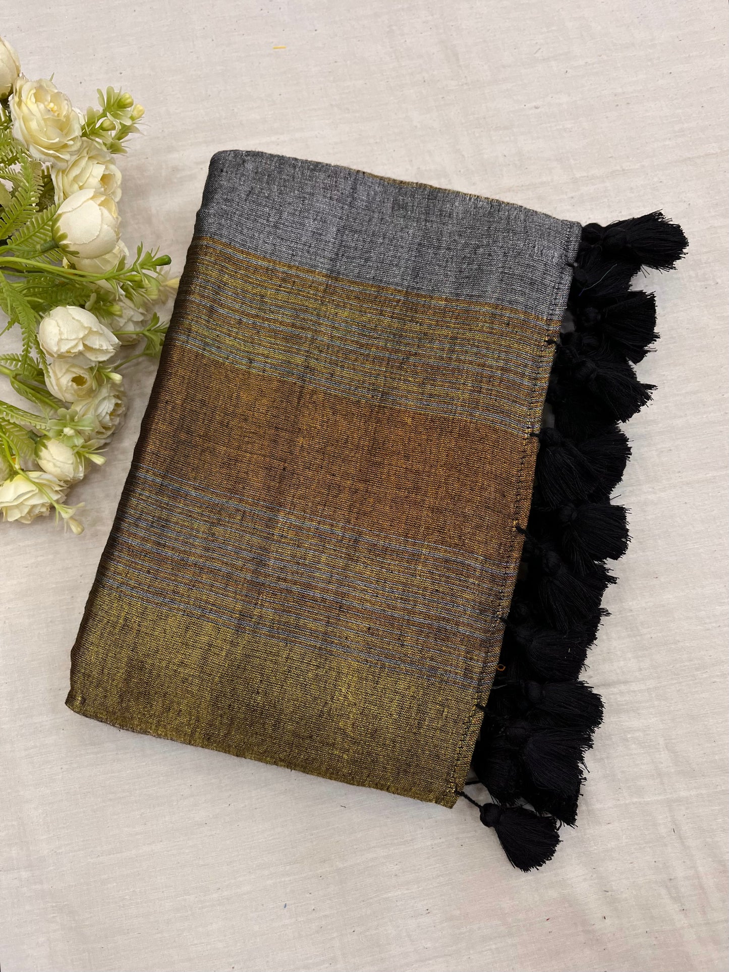 Charcoal Zari Tissue Cotton Saree