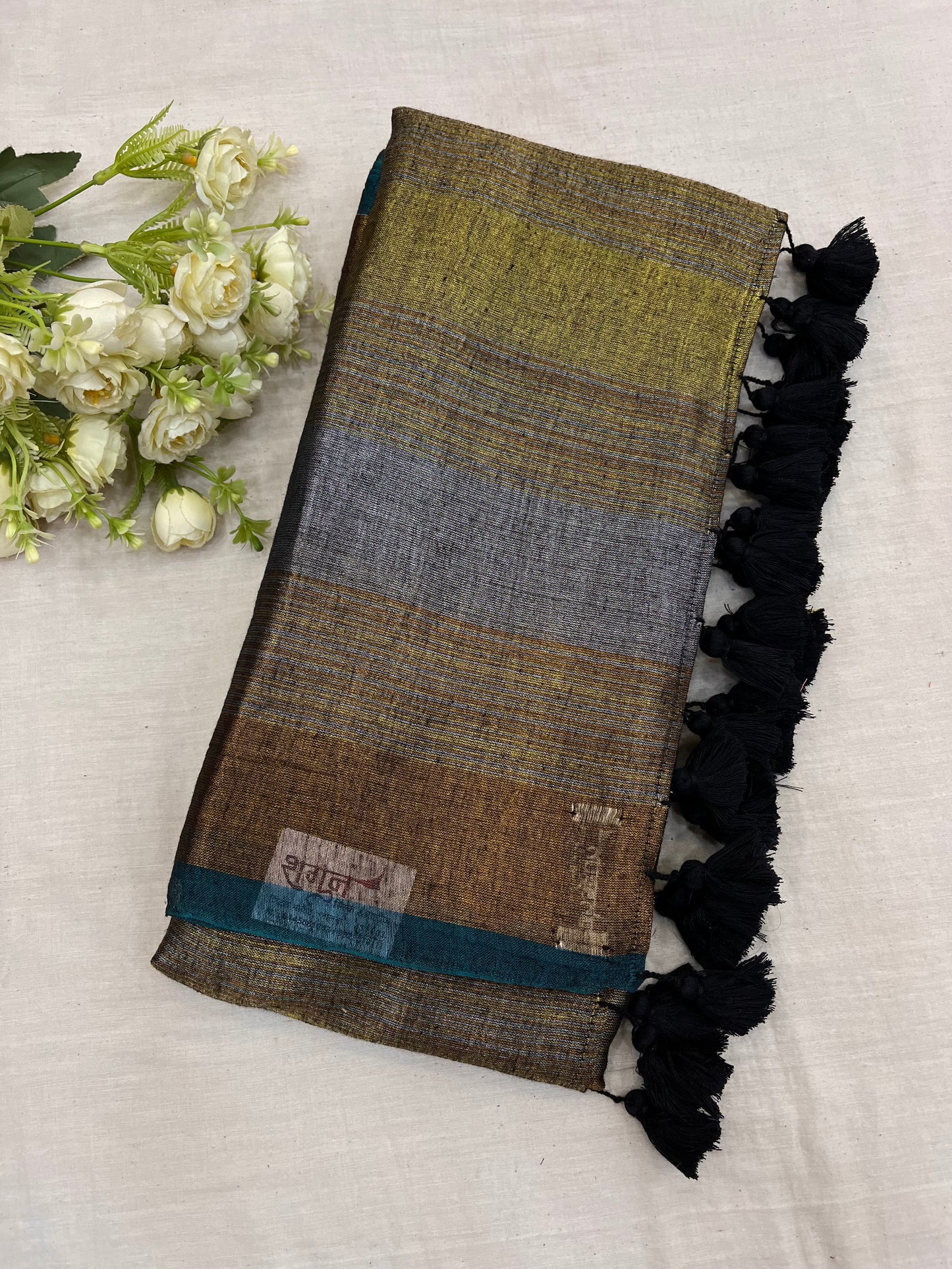 Charcoal Zari Tissue Cotton Saree