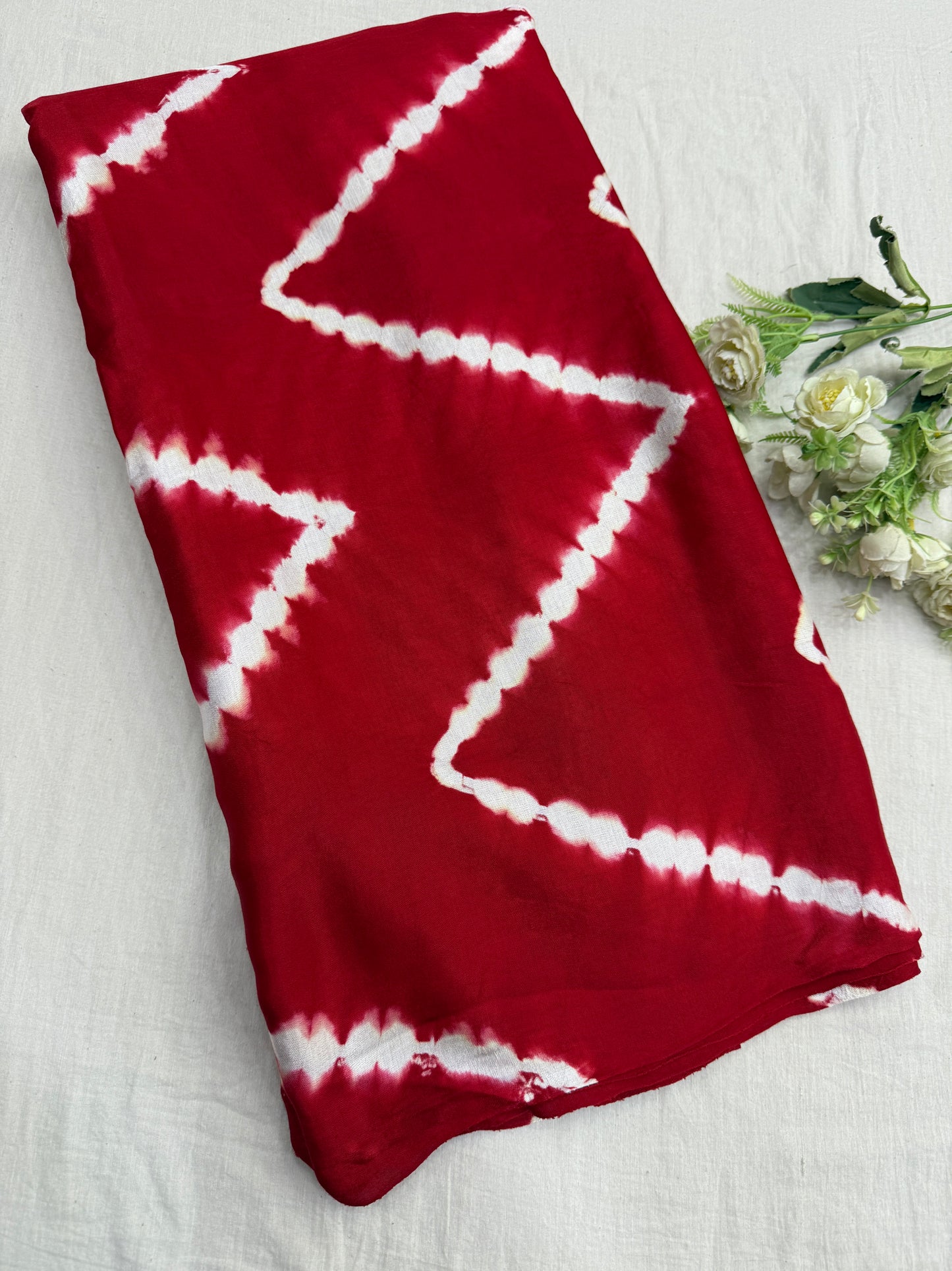 Red Tarang Lehriya Modal Satin Silk Saree