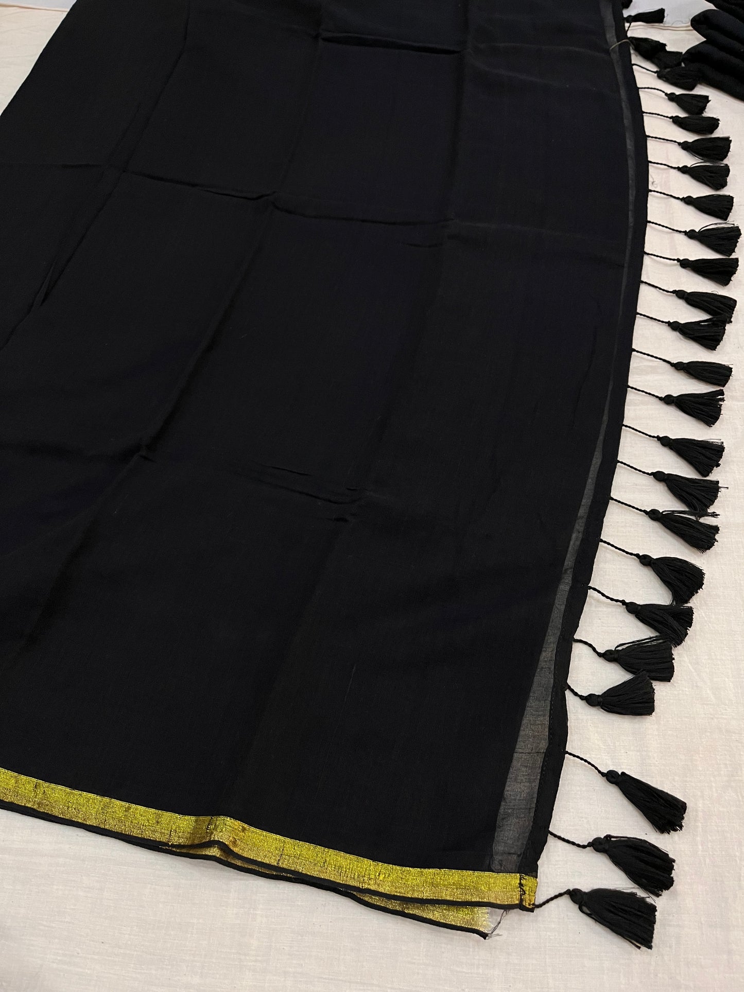 Black Gold Zari Border Mulmul Saree