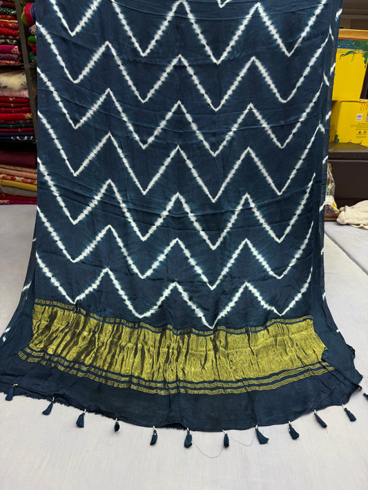 Teal Tarang Lehriya Modal Satin Silk Saree