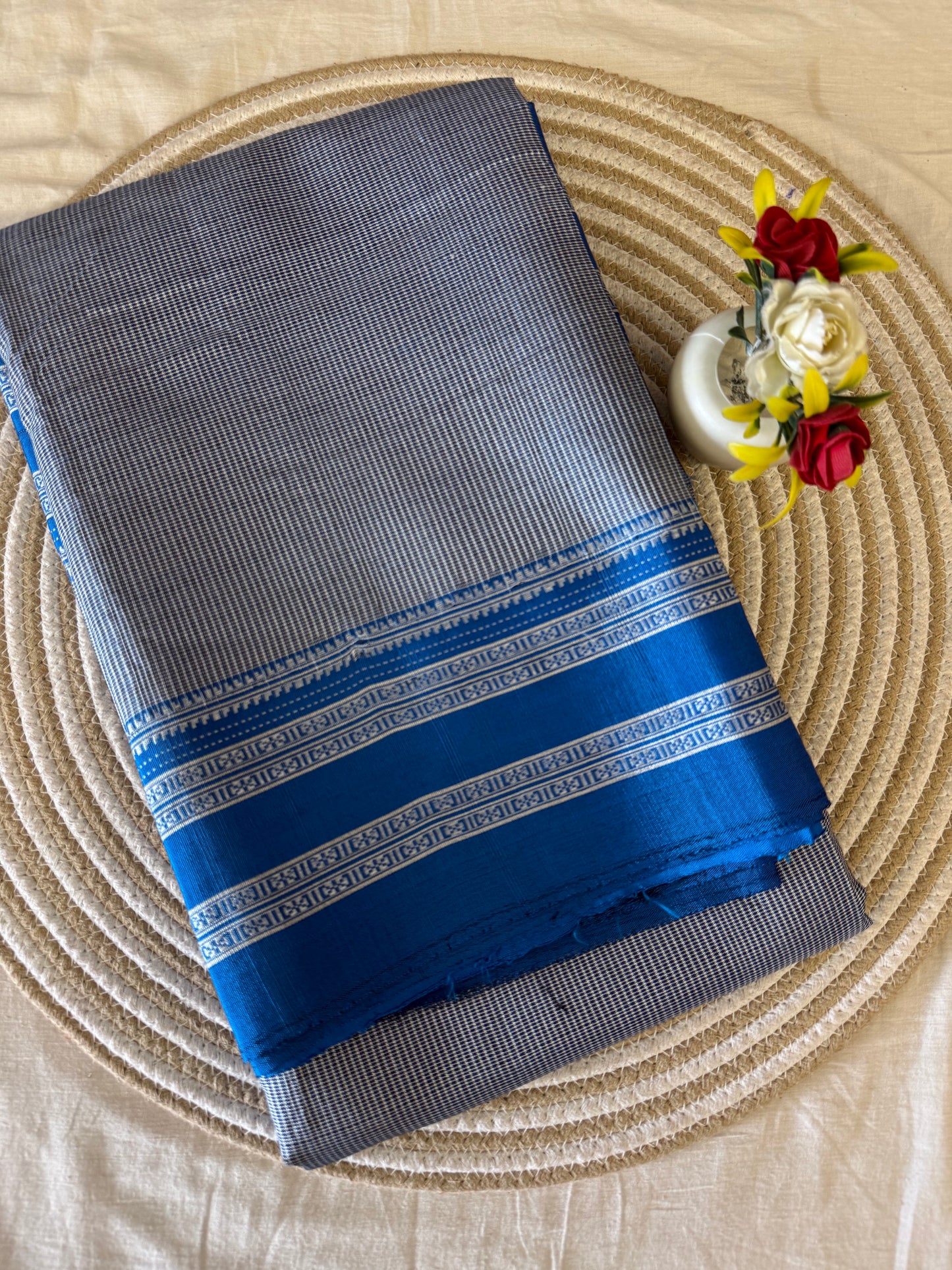 Handloom ilkal Blue-Grey Kondi Checks Cotton Saree