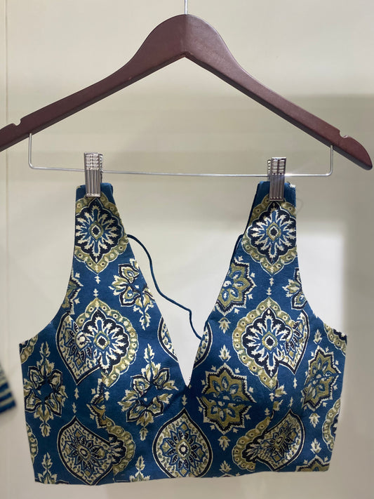 Blue Badam Ajrakh Cotton Blouse