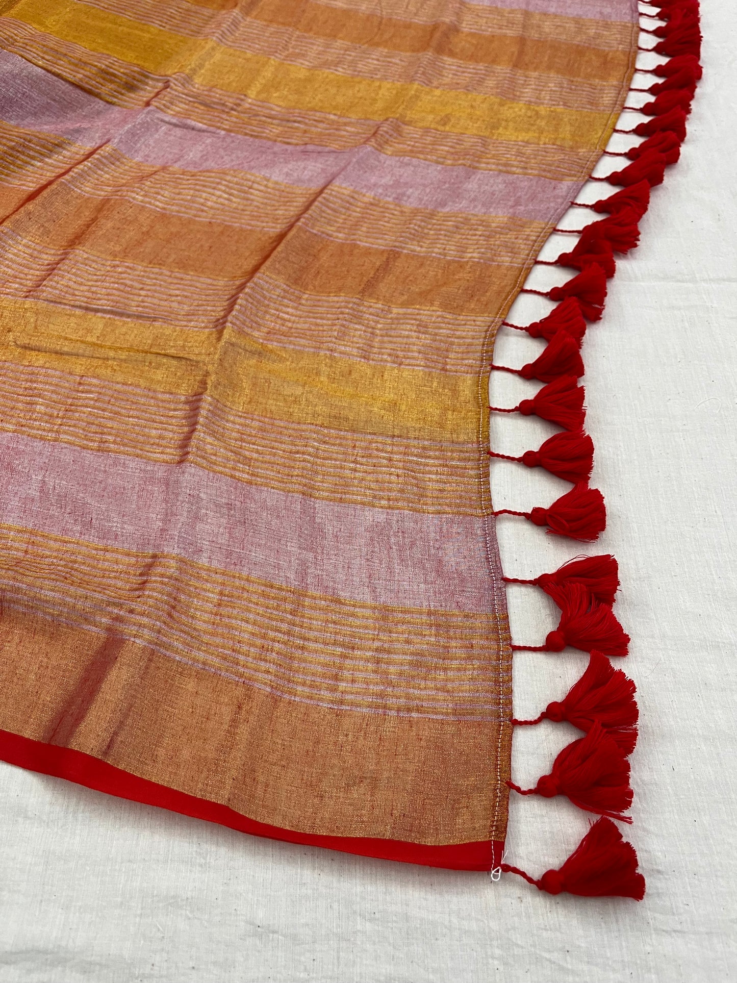 Gold Tissue Red Mulmul Saree