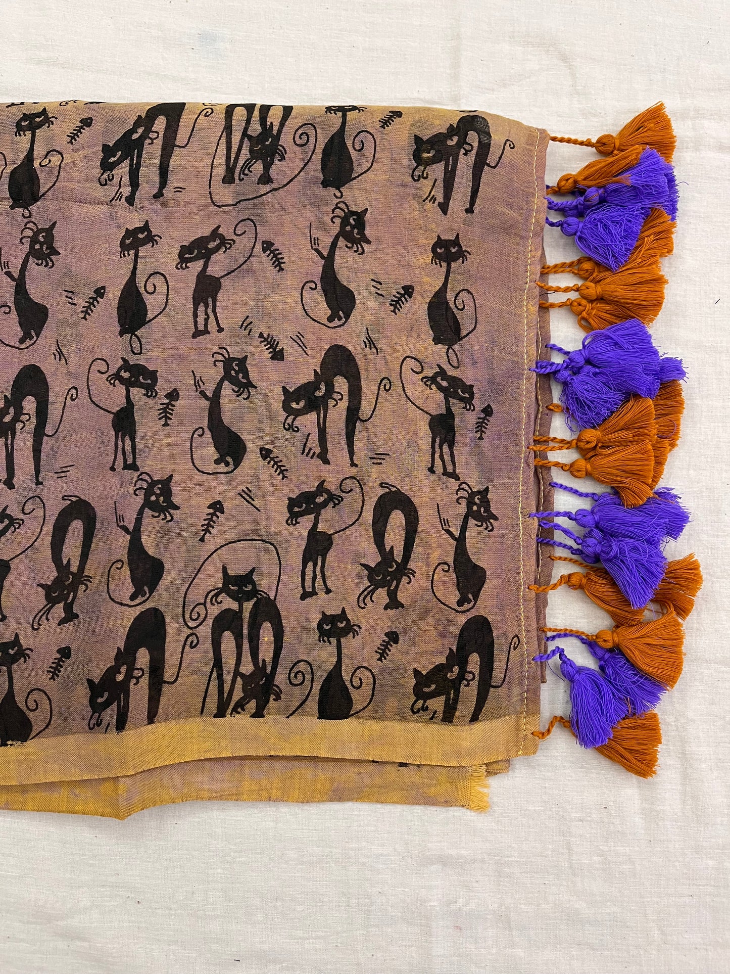 Persian Cat Print Mulmul Saree