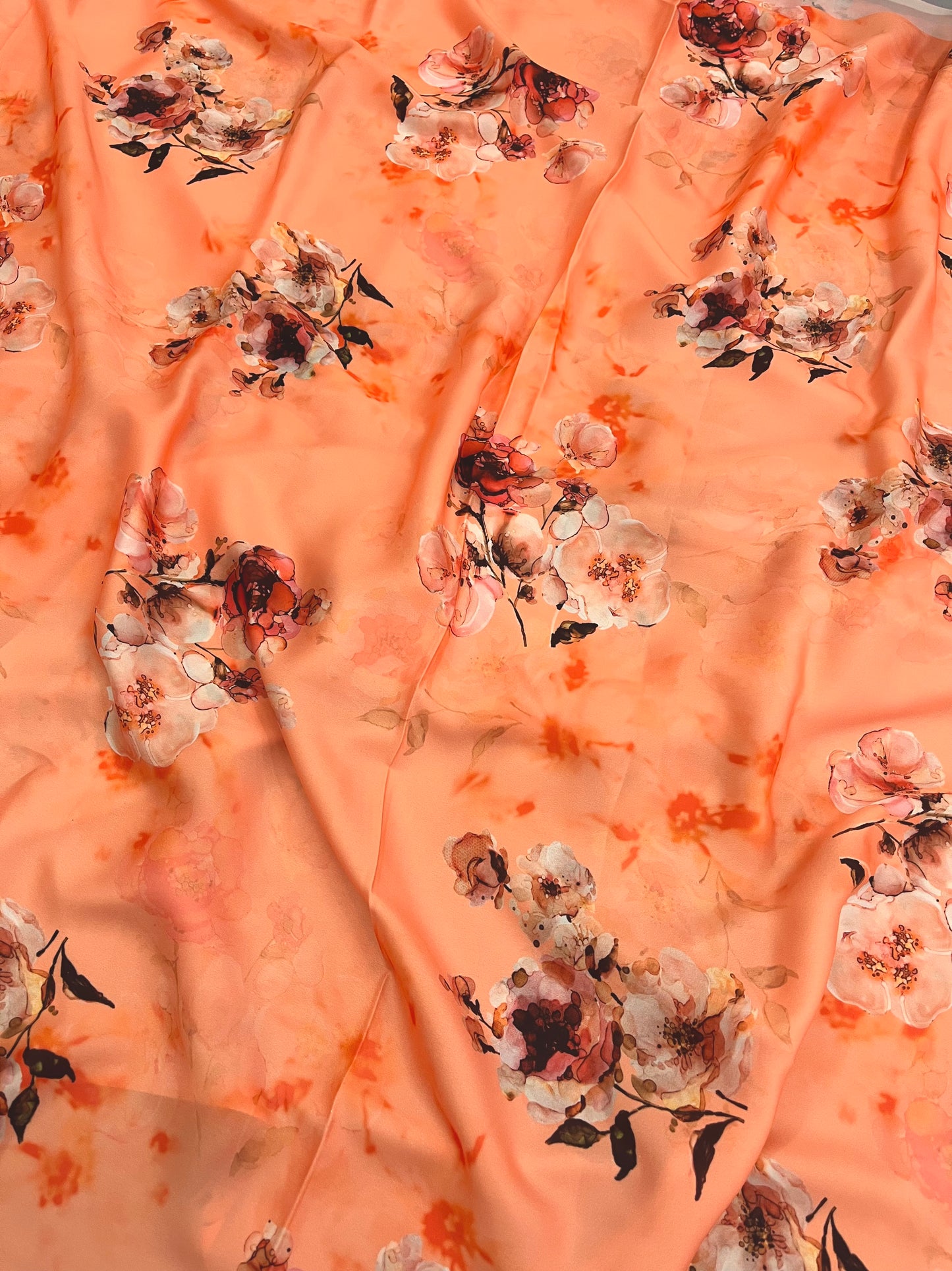 Peachy Peach Floral Satin Saree