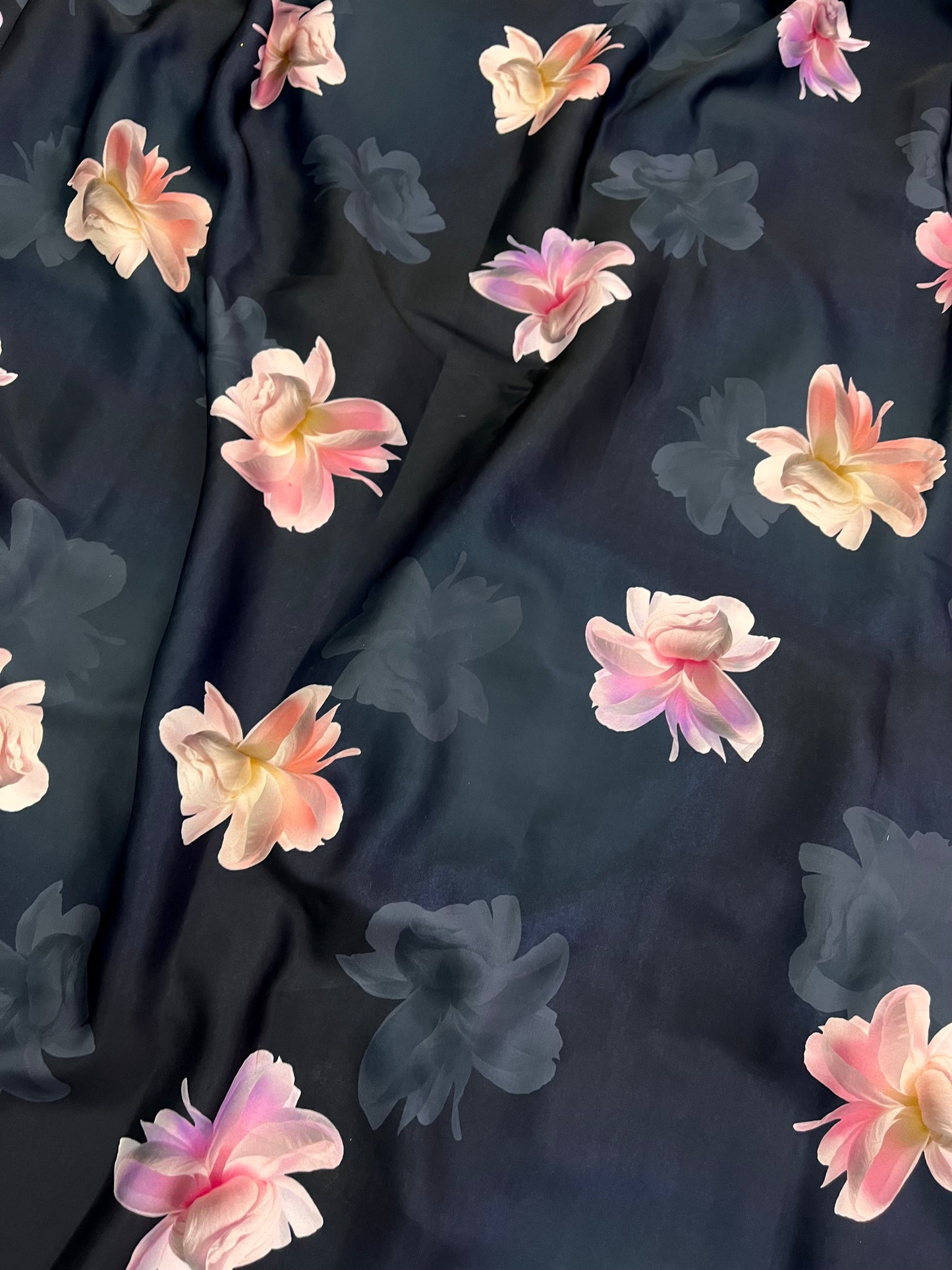 Blue Black Floral Satin Saree