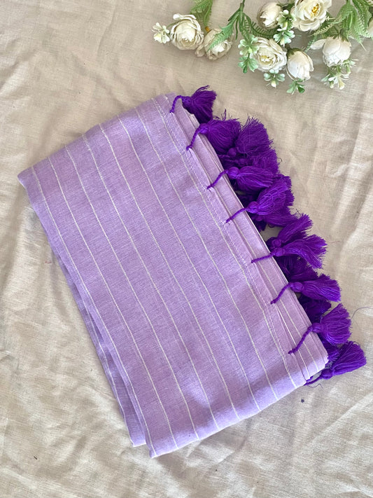 Lavender Zari Lines Mulmul Saree