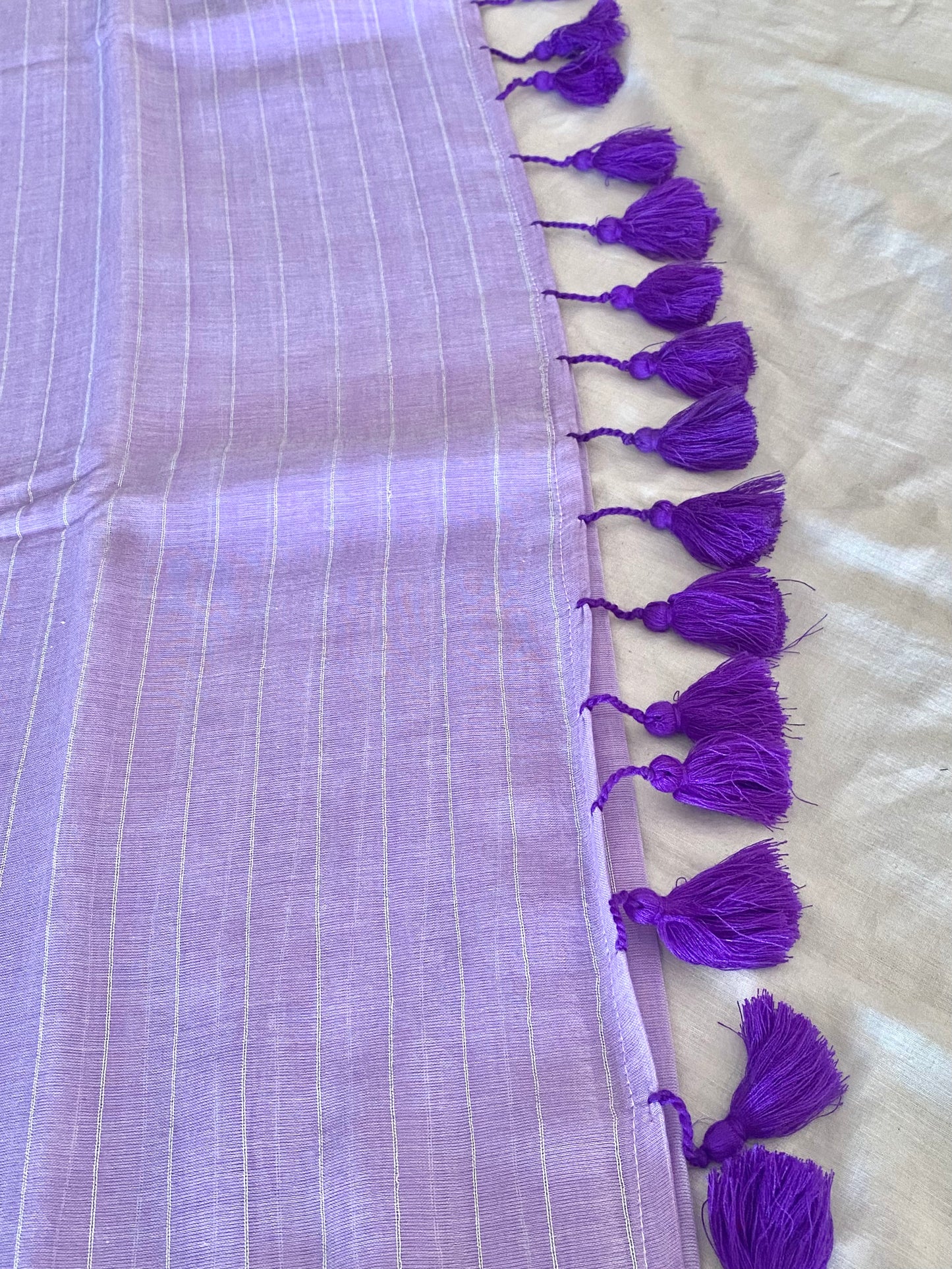 Lavender Zari Lines Mulmul Saree