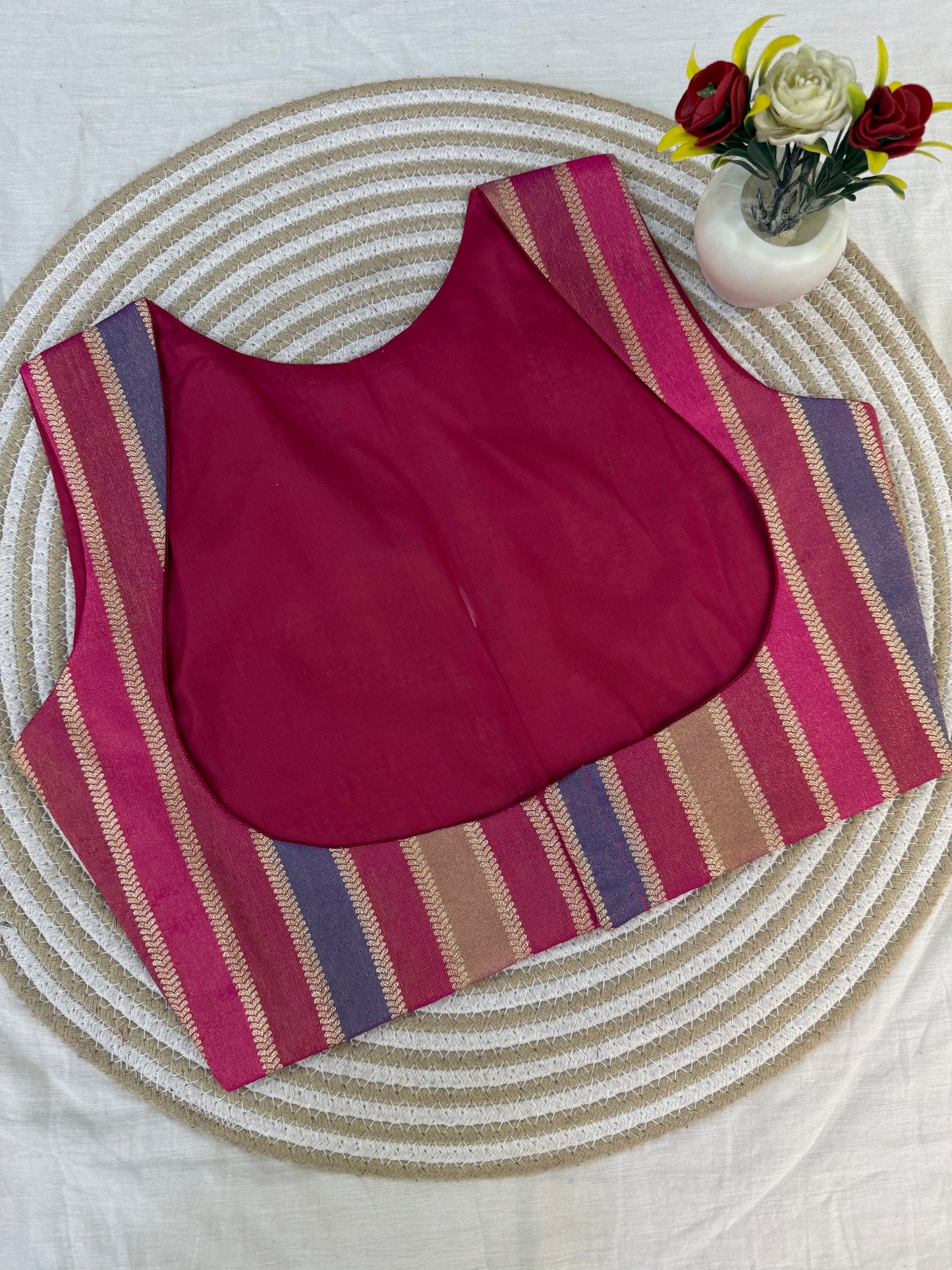 ChauRangi Pink Banarasi Stripe Koti
