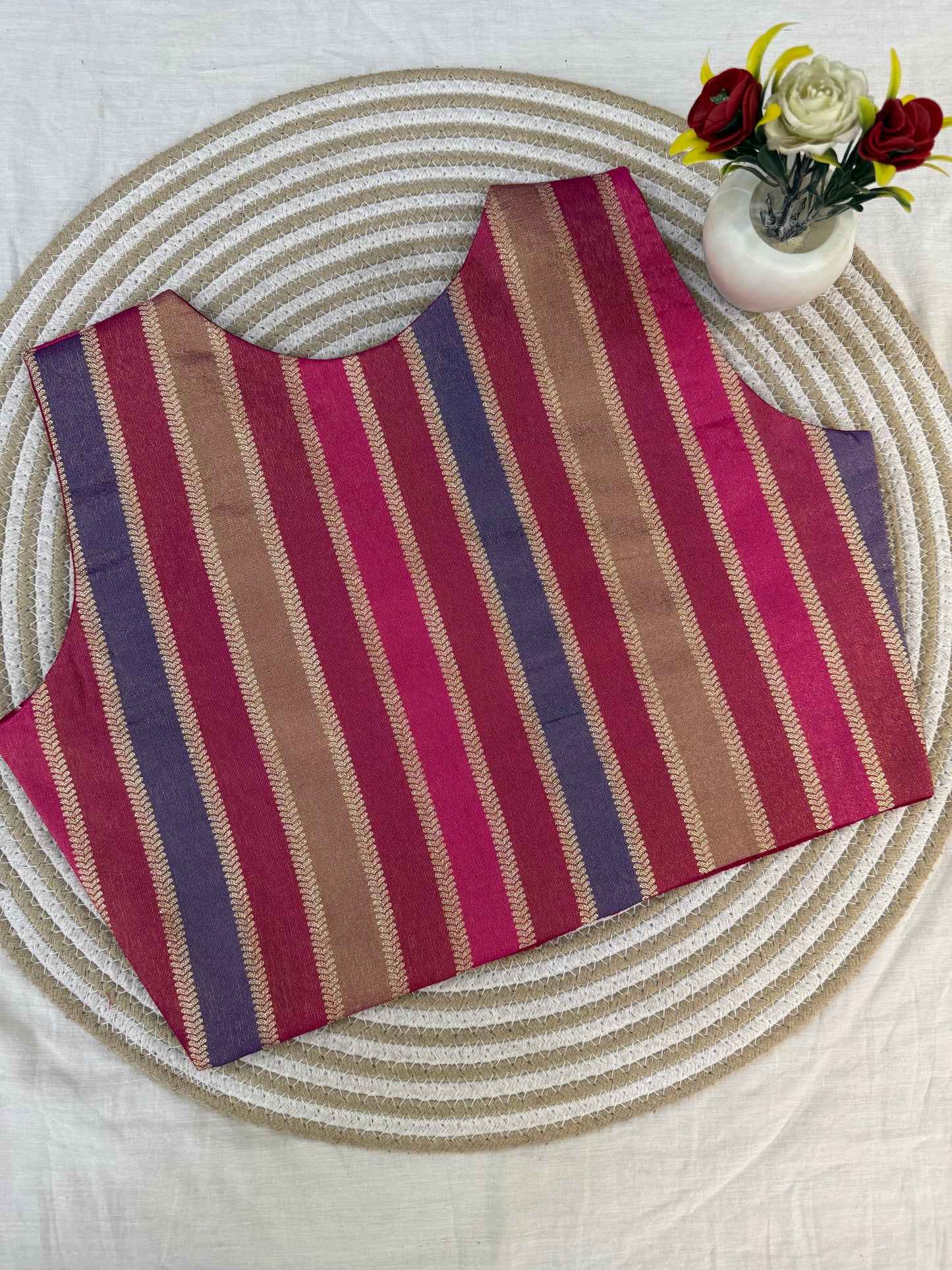 ChauRangi Pink Banarasi Stripe Koti