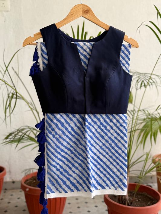 Leher Blue Saree Blouse Combo Set