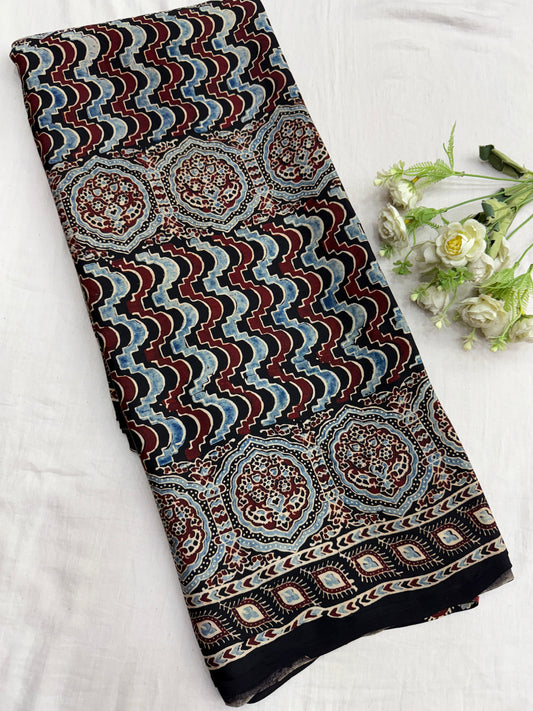 Leheriya Baithak Ajrakh Print Modal Silk Saree