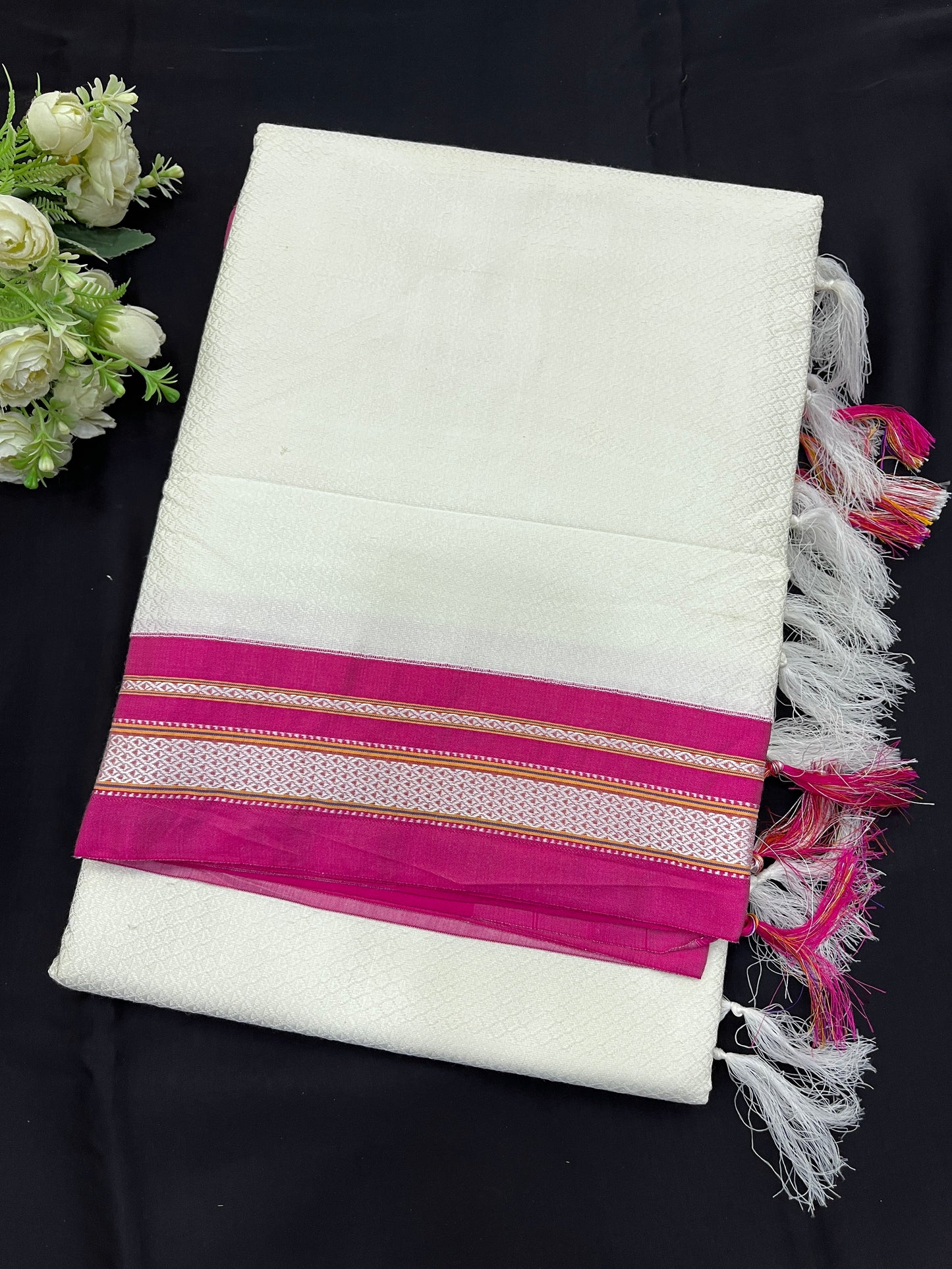 White Pink Khun Saree