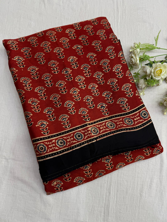 Palash Phool Ajrakh Print Modal Silk Saree
